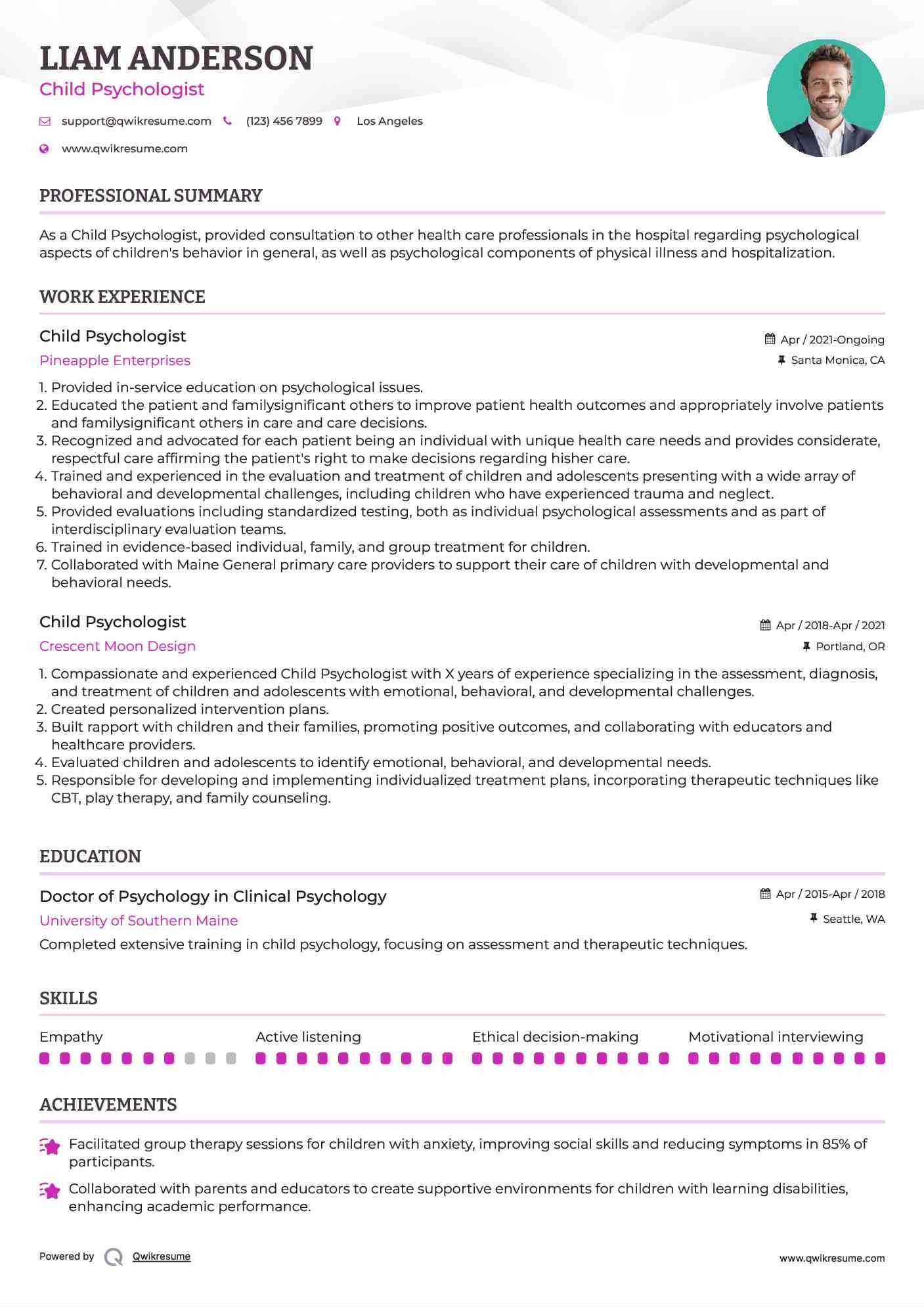 Child Psychologist Resume Model