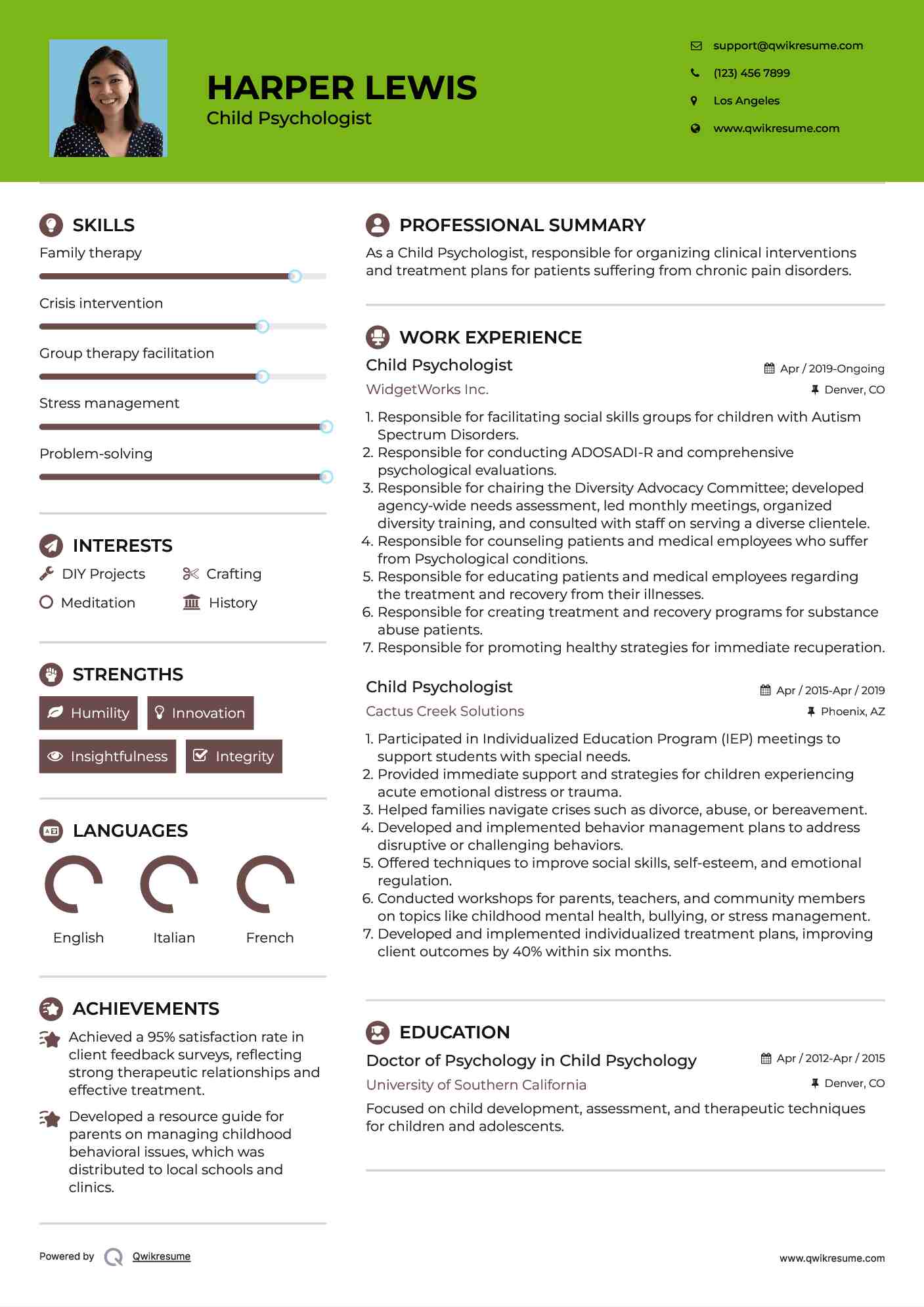 Child Psychologist Resume Model