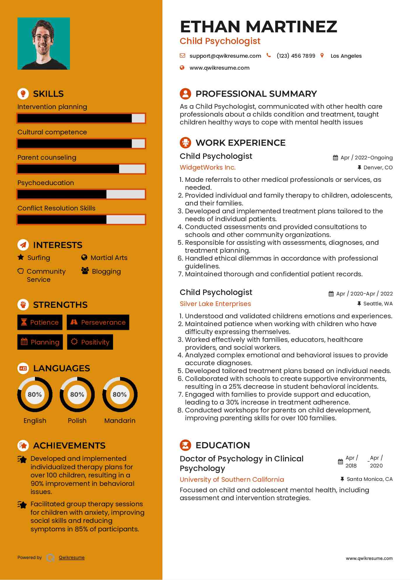 Child Psychologist Resume Template