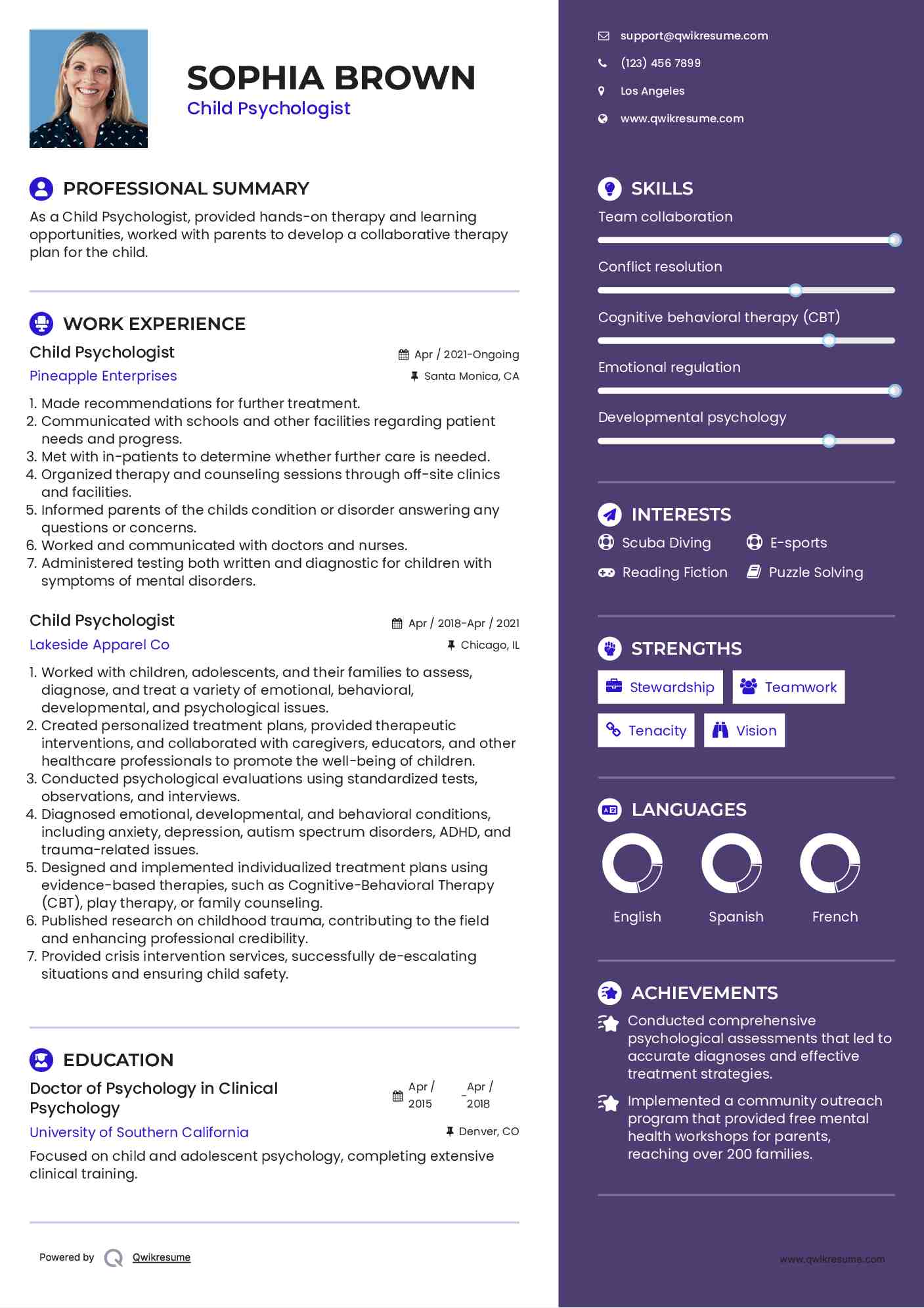 Child Psychologist Resume Format