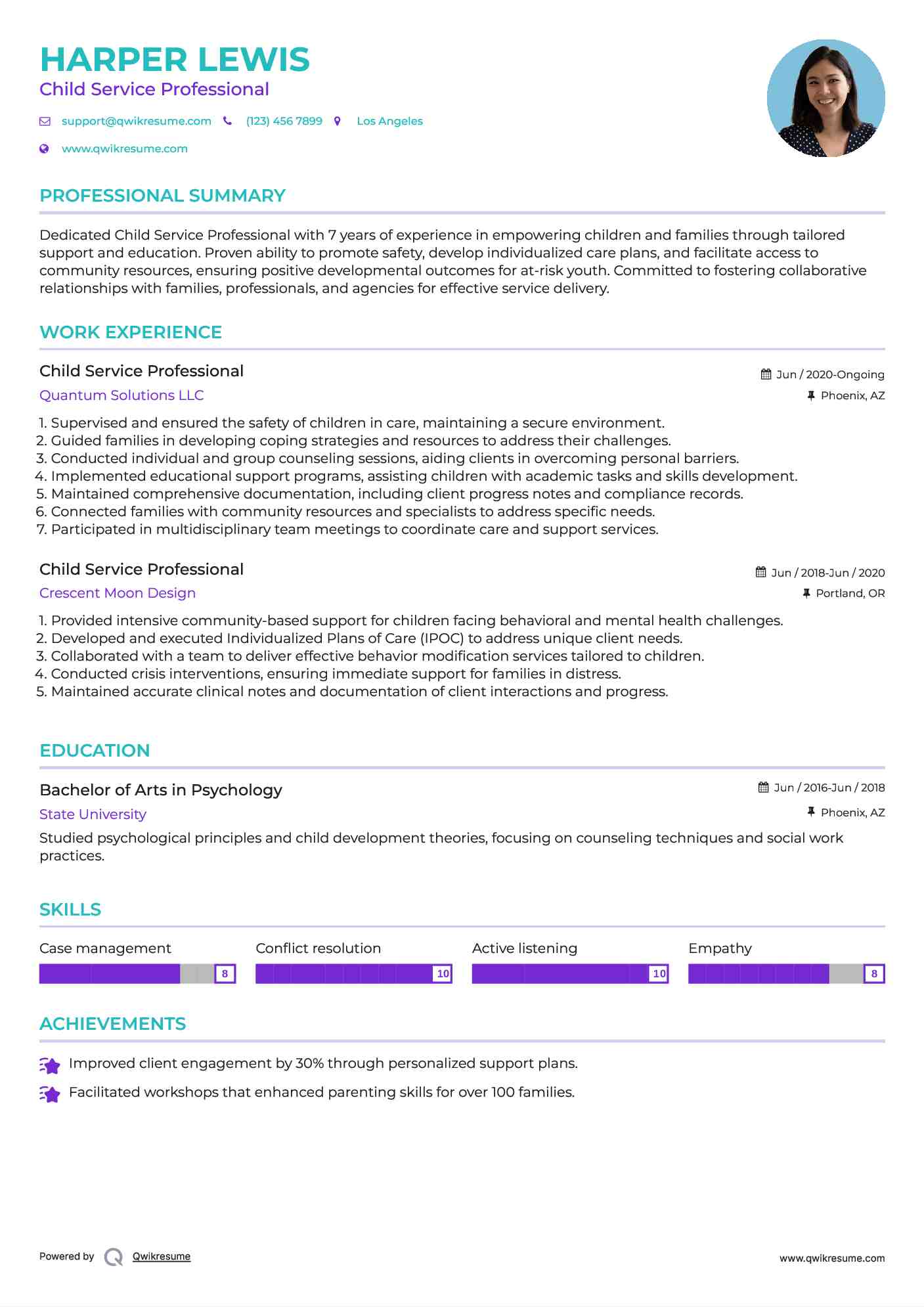 Child Service Professional Resume Format