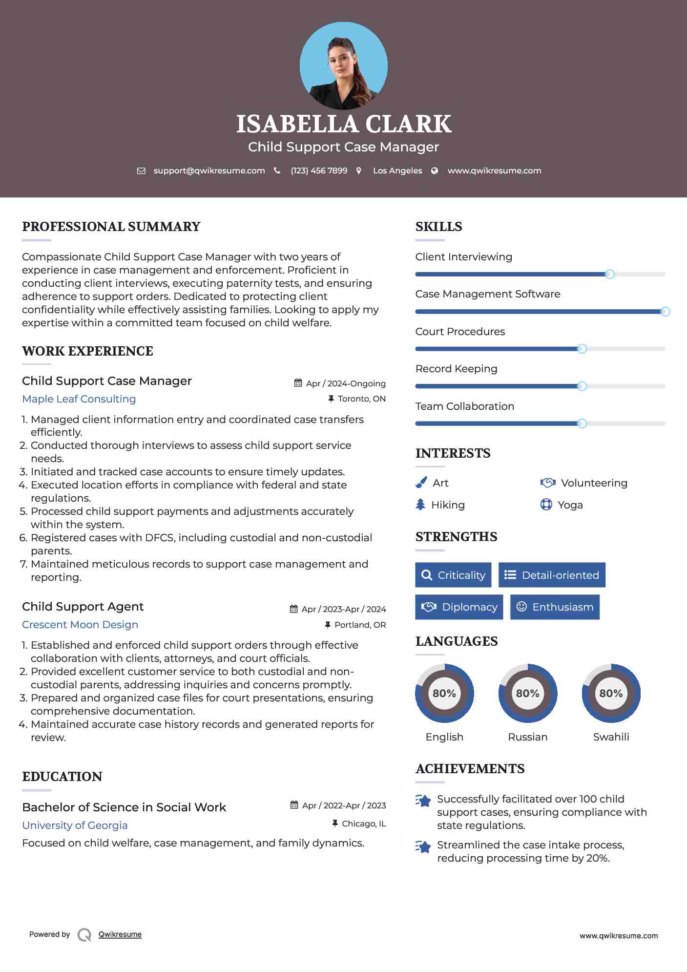 Child Support Case Manager Resume Template
