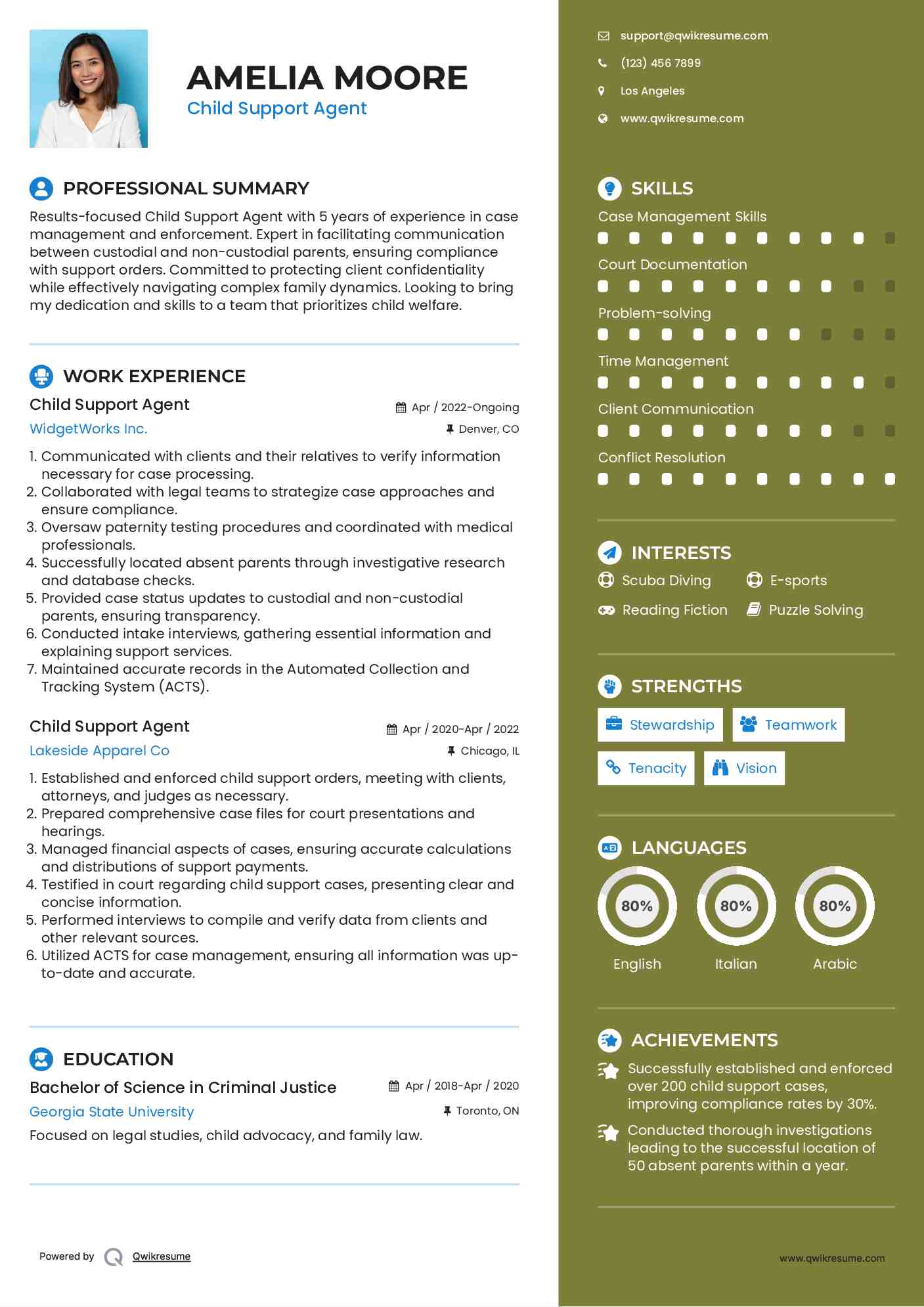 Child Support Agent Resume Sample