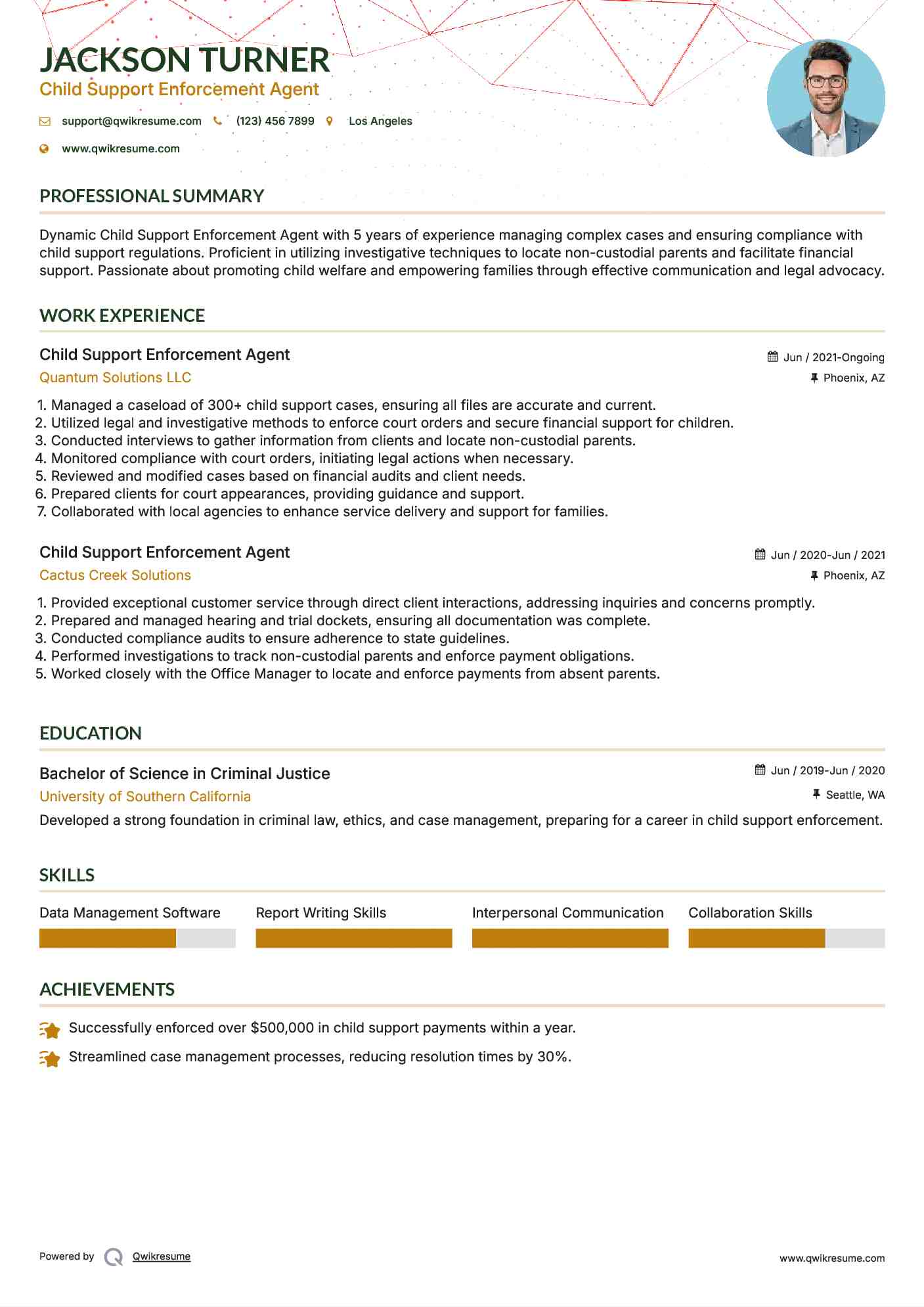 Child Support Enforcement Agent Resume Example