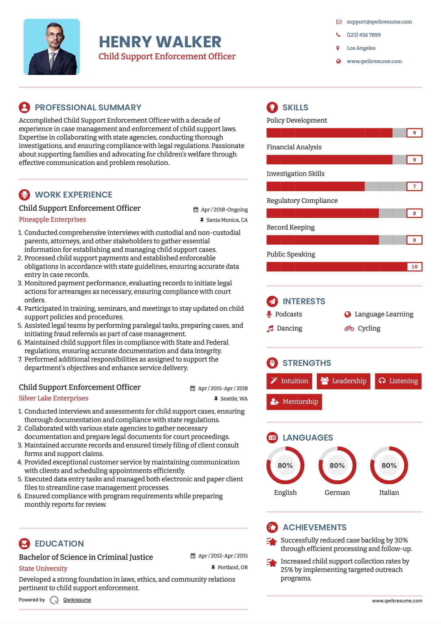 Child Support Enforcement Officer Resume Example