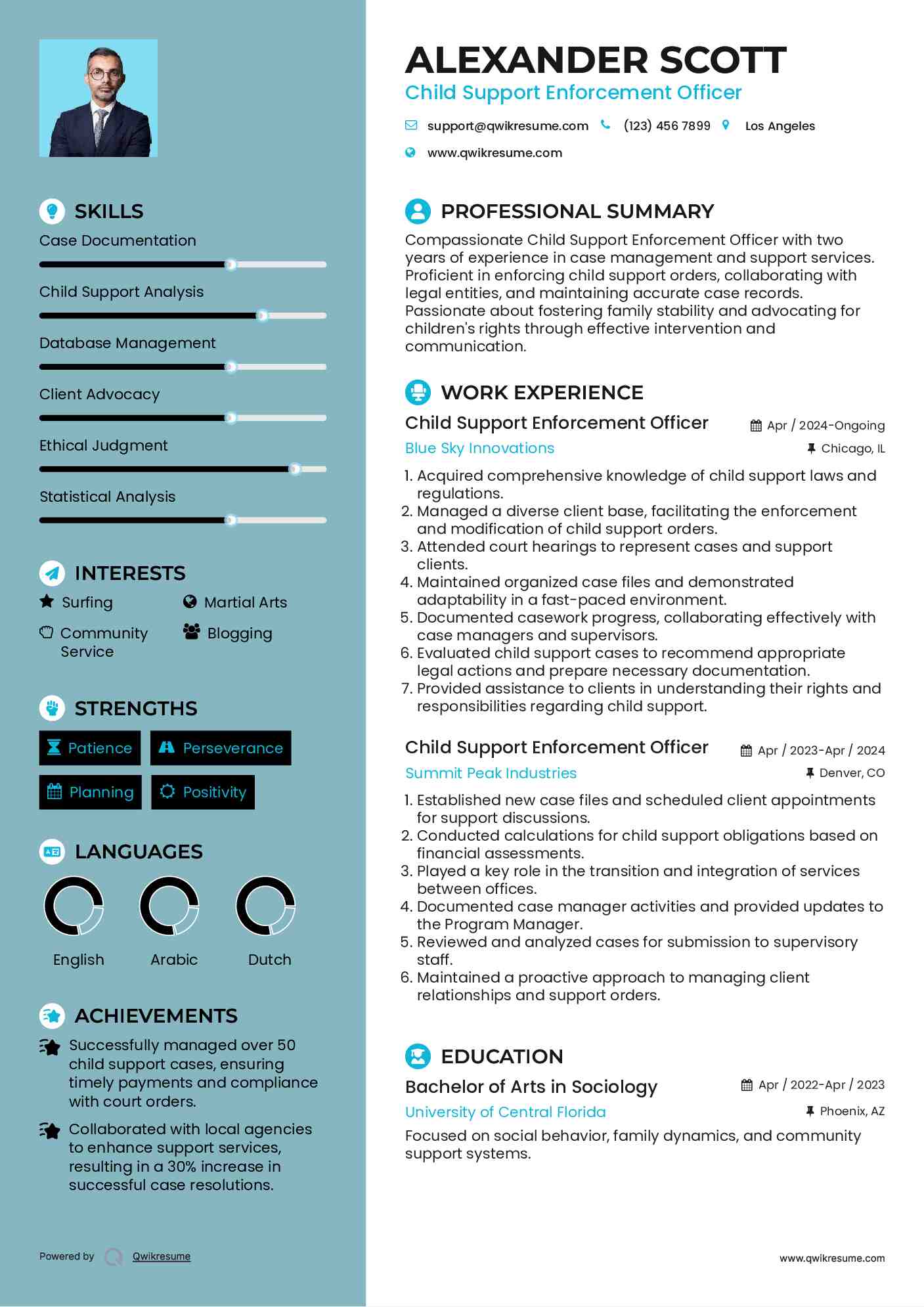 Child Support Enforcement Officer Resume Sample