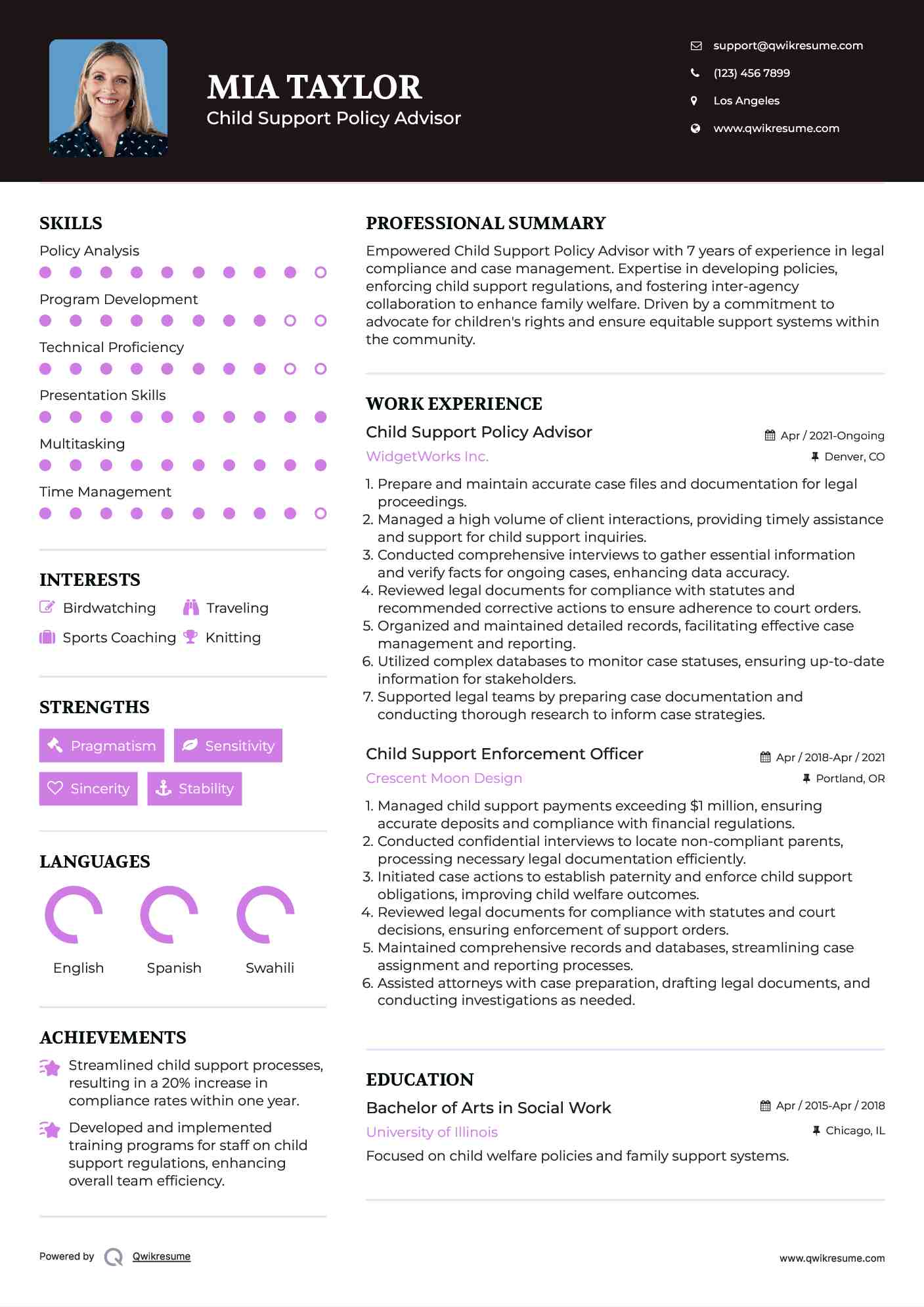Child Support Policy Advisor Resume Template