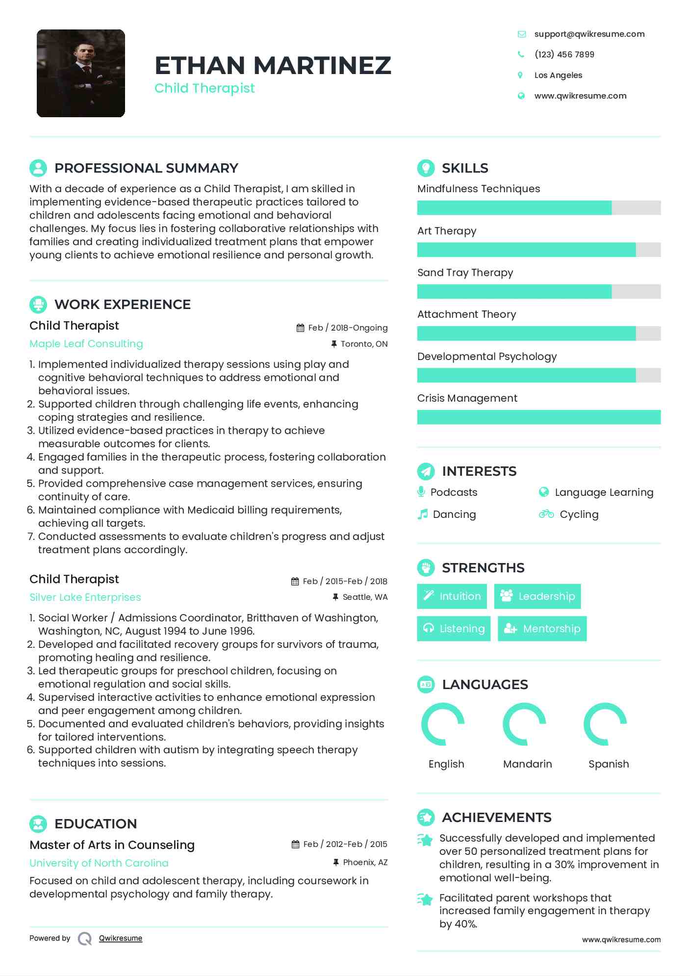 Child Therapist Resume Format