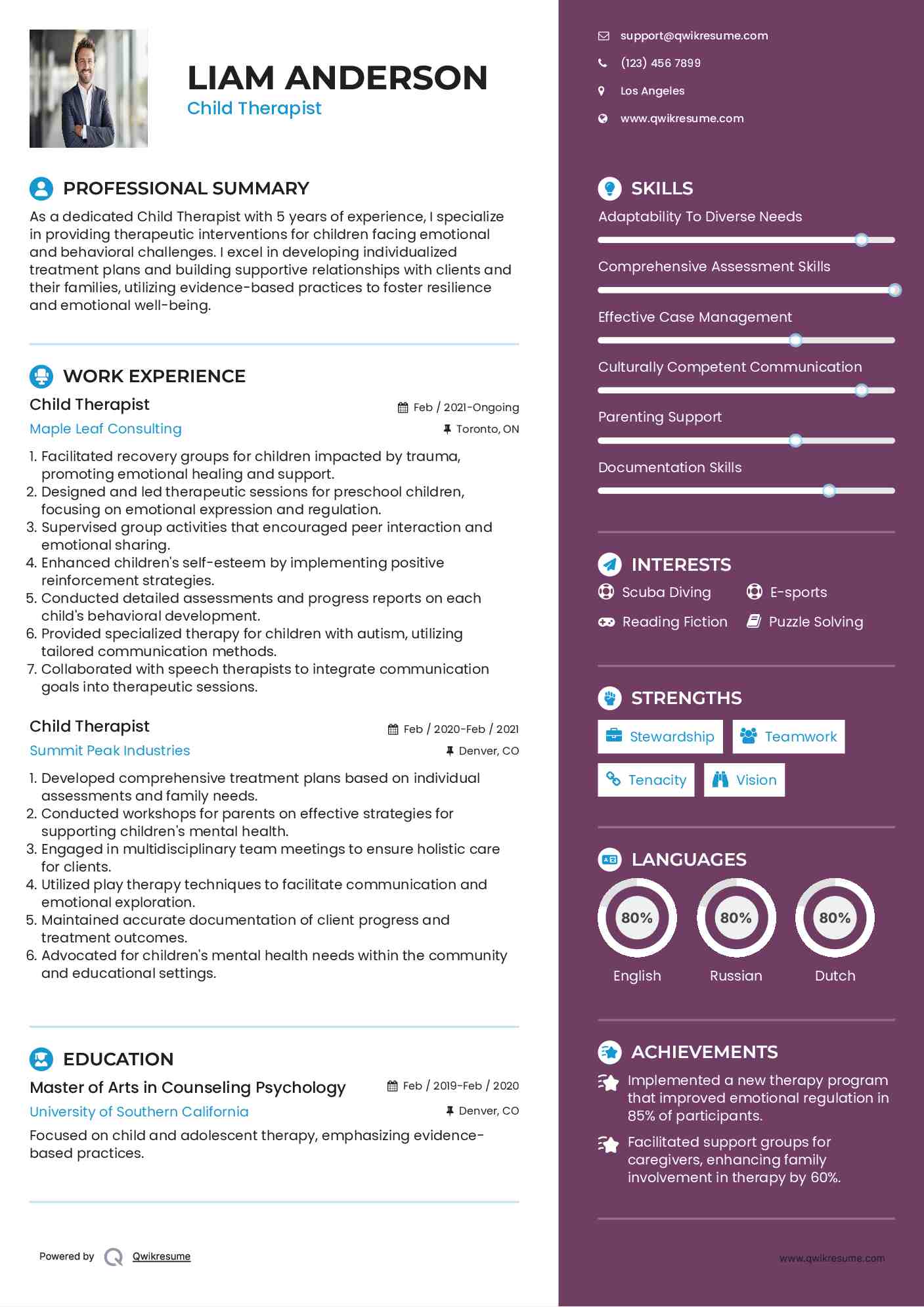 Child Therapist Resume Format