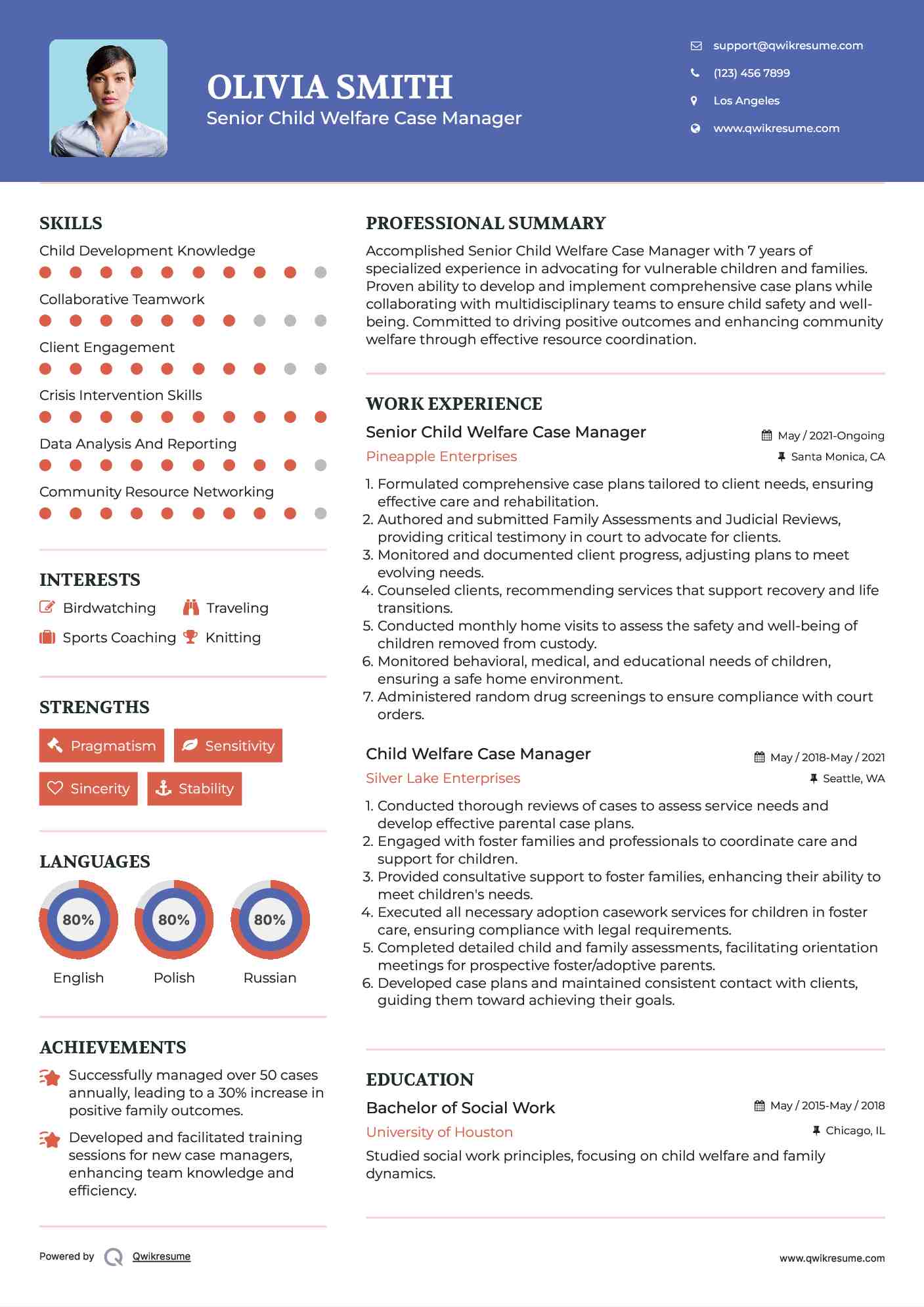 Senior Child Welfare Case Manager  Resume Model