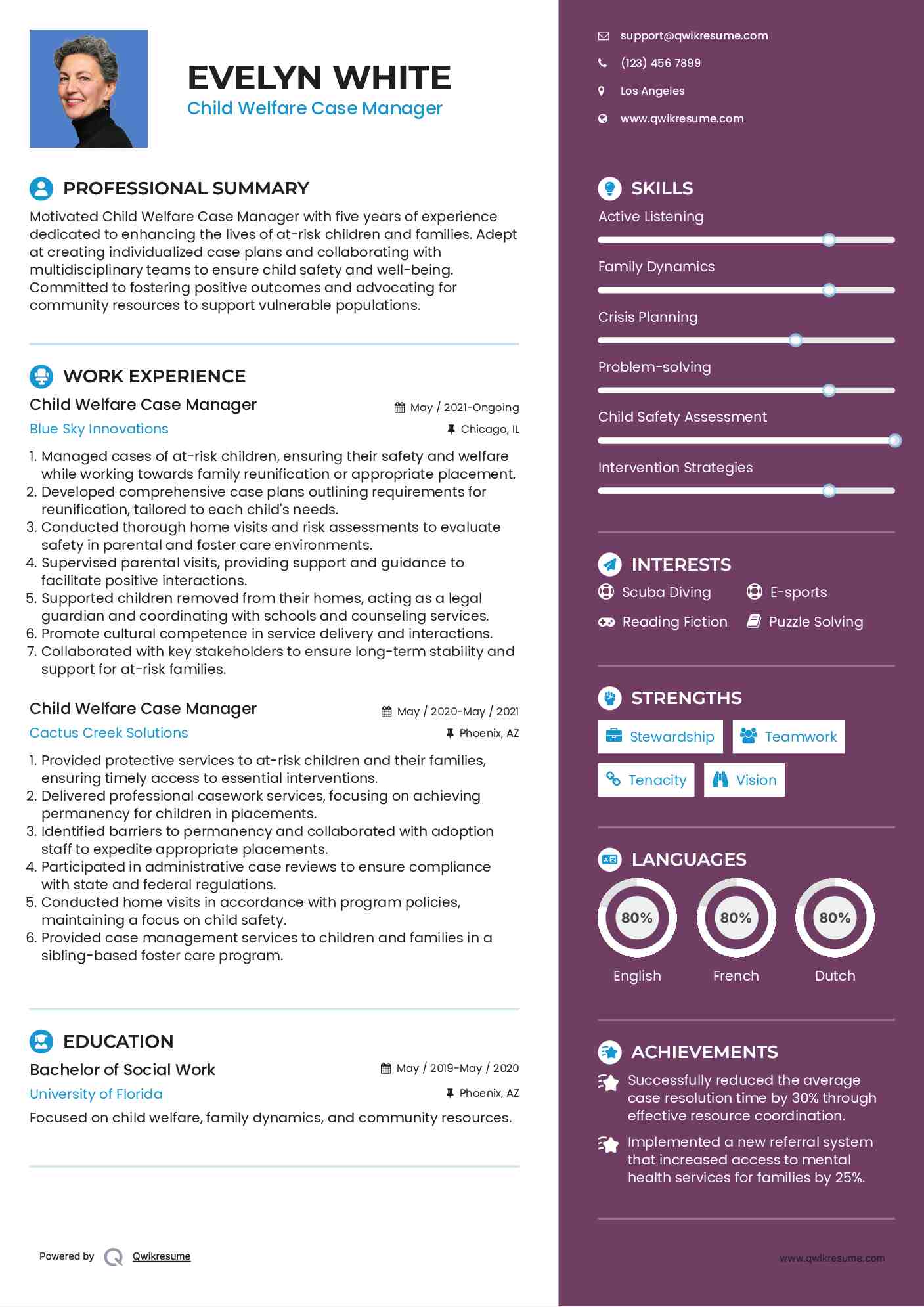 Child Welfare Case Manager Resume Model