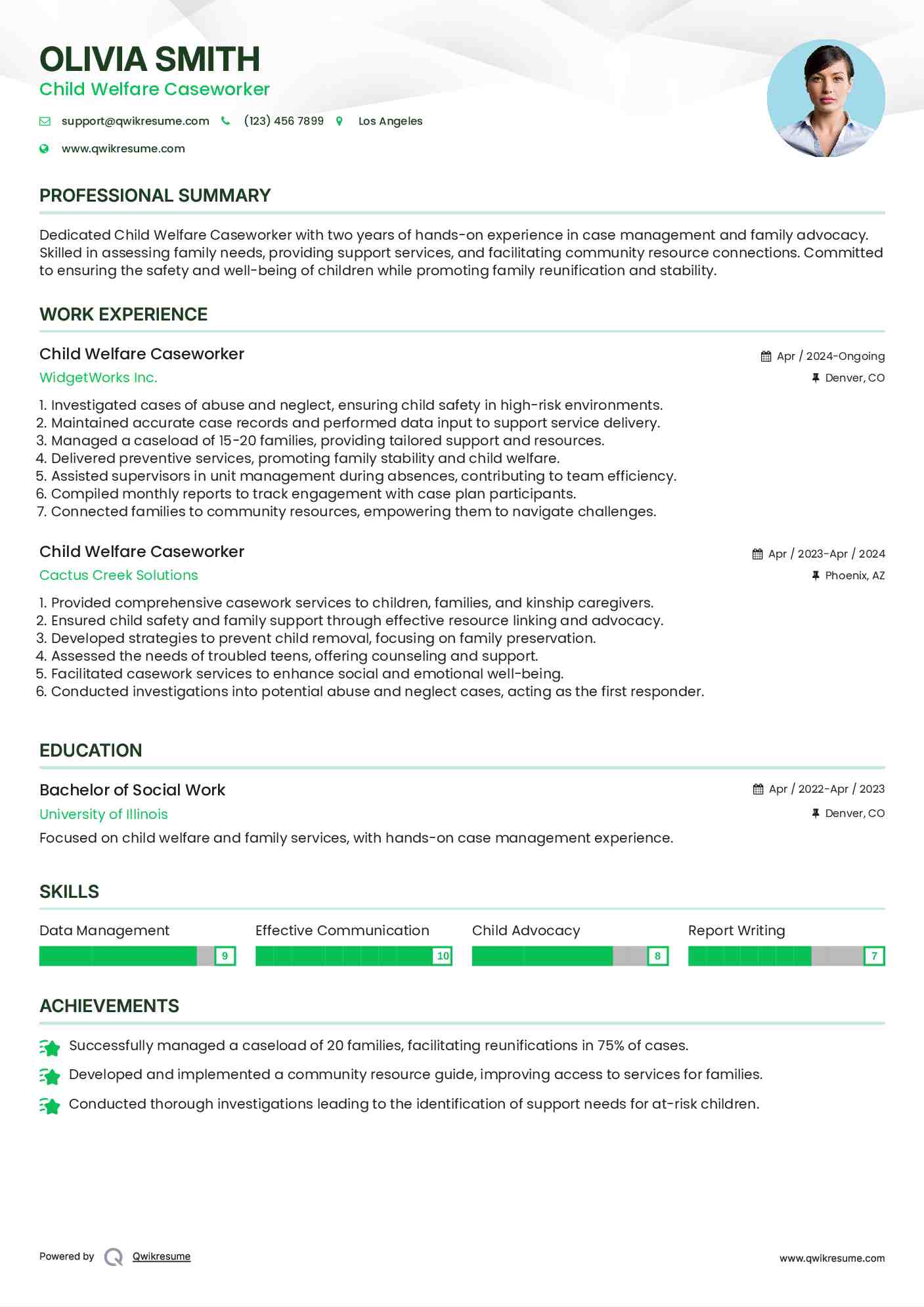 Child Welfare Caseworker Resume Example