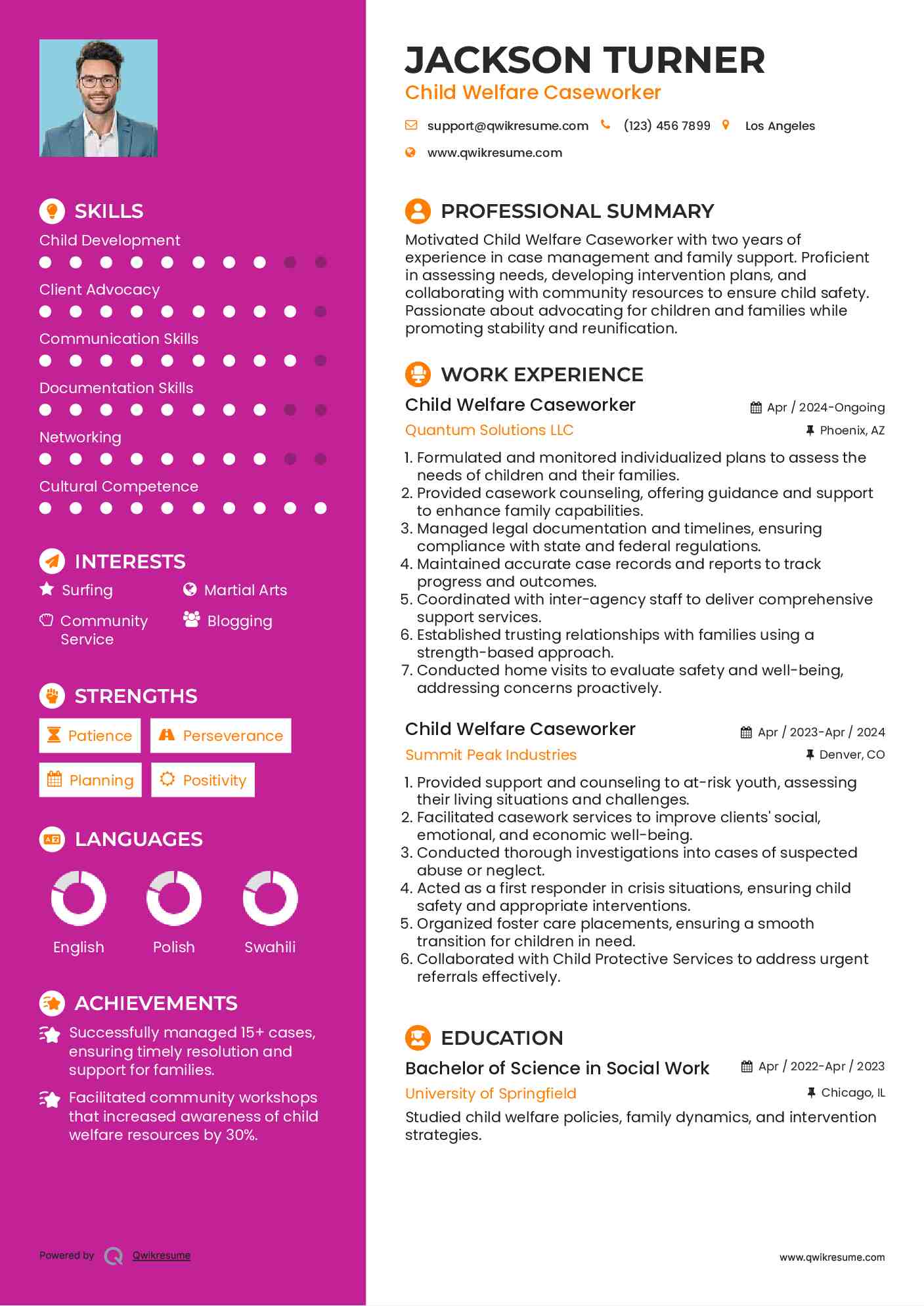 Child Welfare Caseworker Resume Example