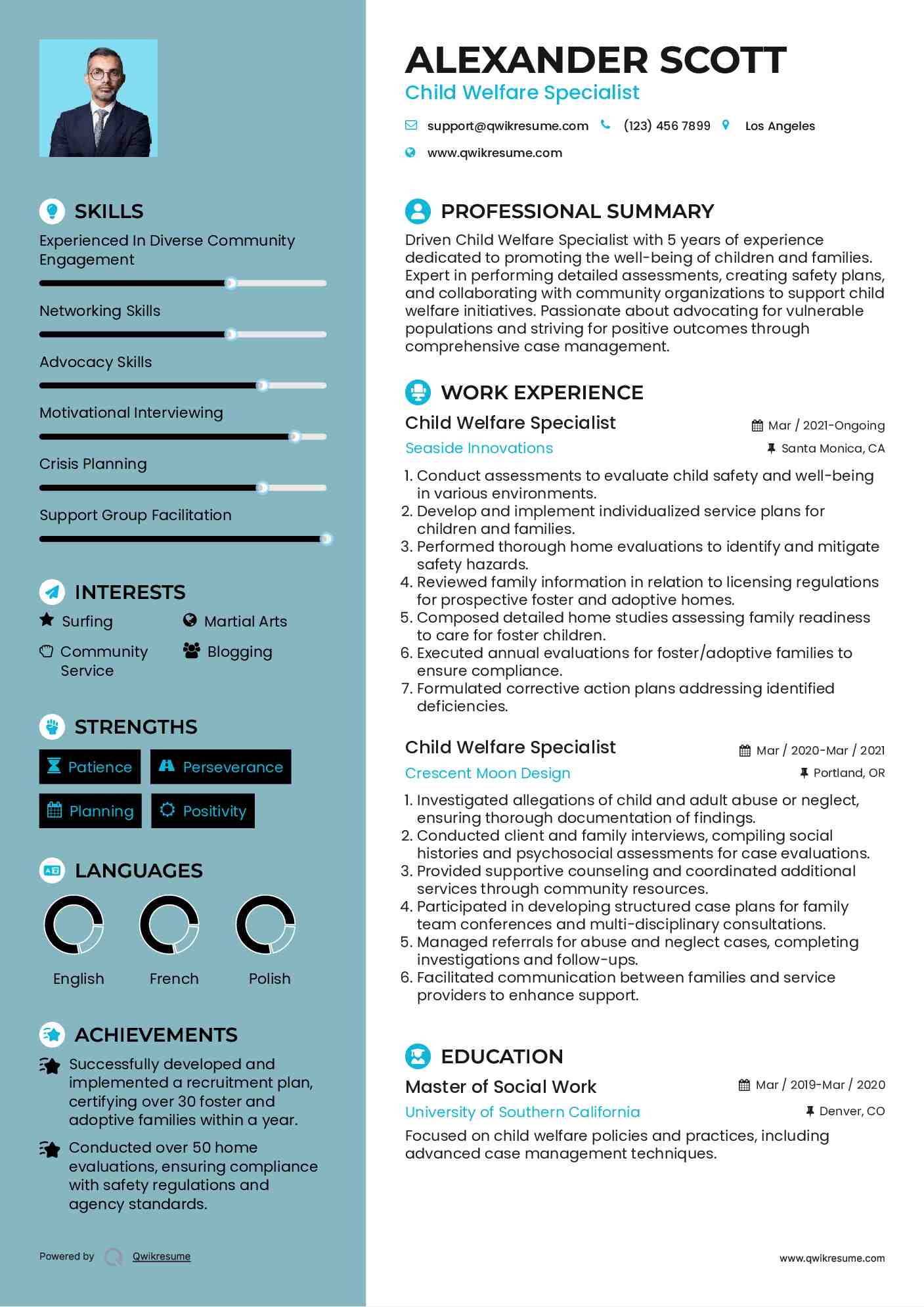 Child Welfare Specialist Resume Model