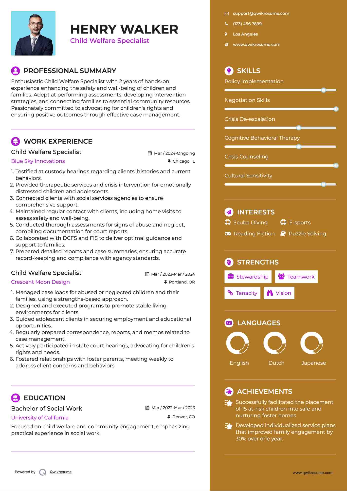 Child Welfare Specialist Resume Template