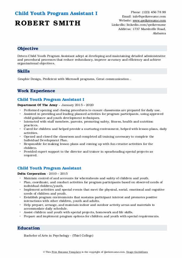 Child Youth Program Assistant Resume Samples QwikResume
