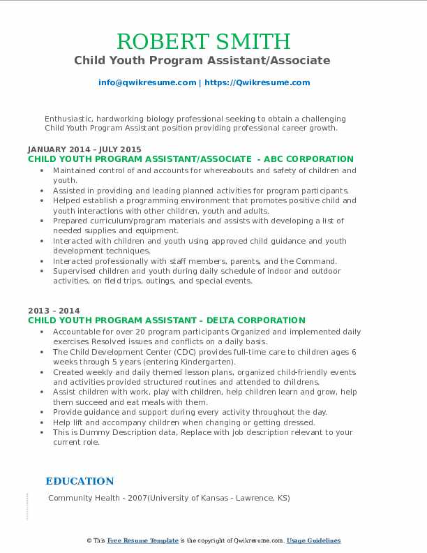 Child Youth Program Assistant Resume Samples QwikResume