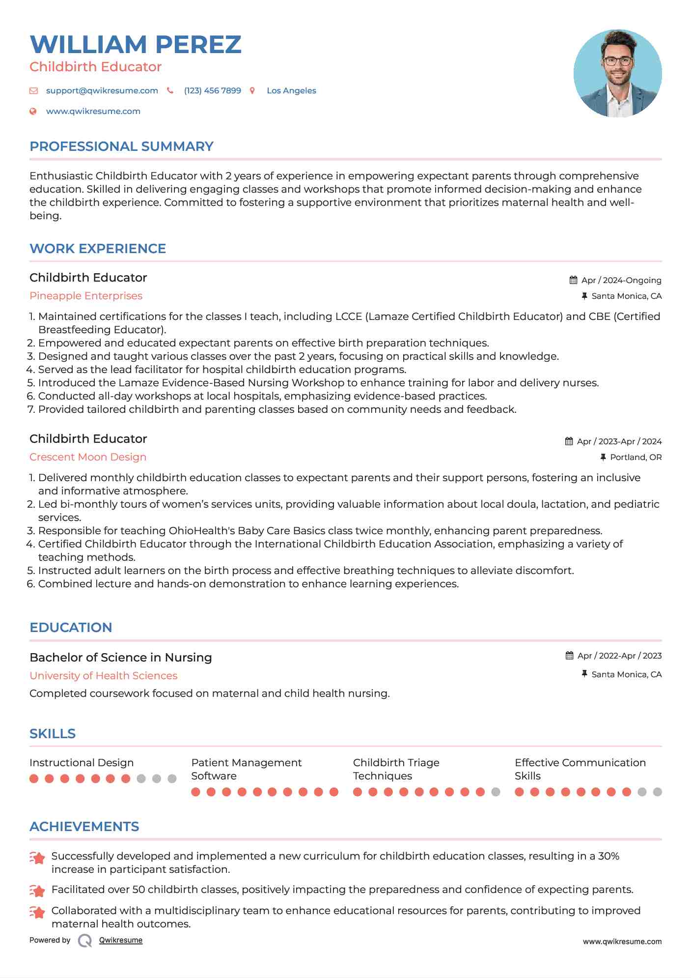Childbirth Educator Resume Model