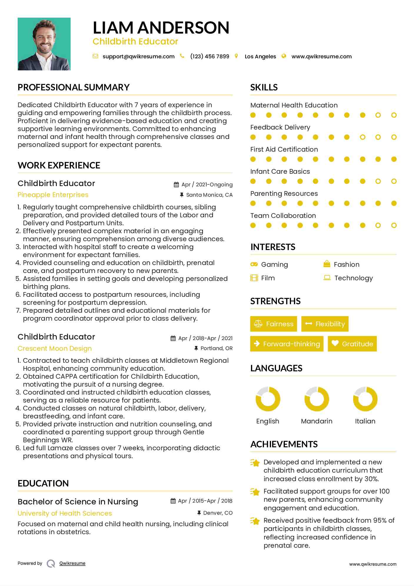 Childbirth Educator Resume Sample