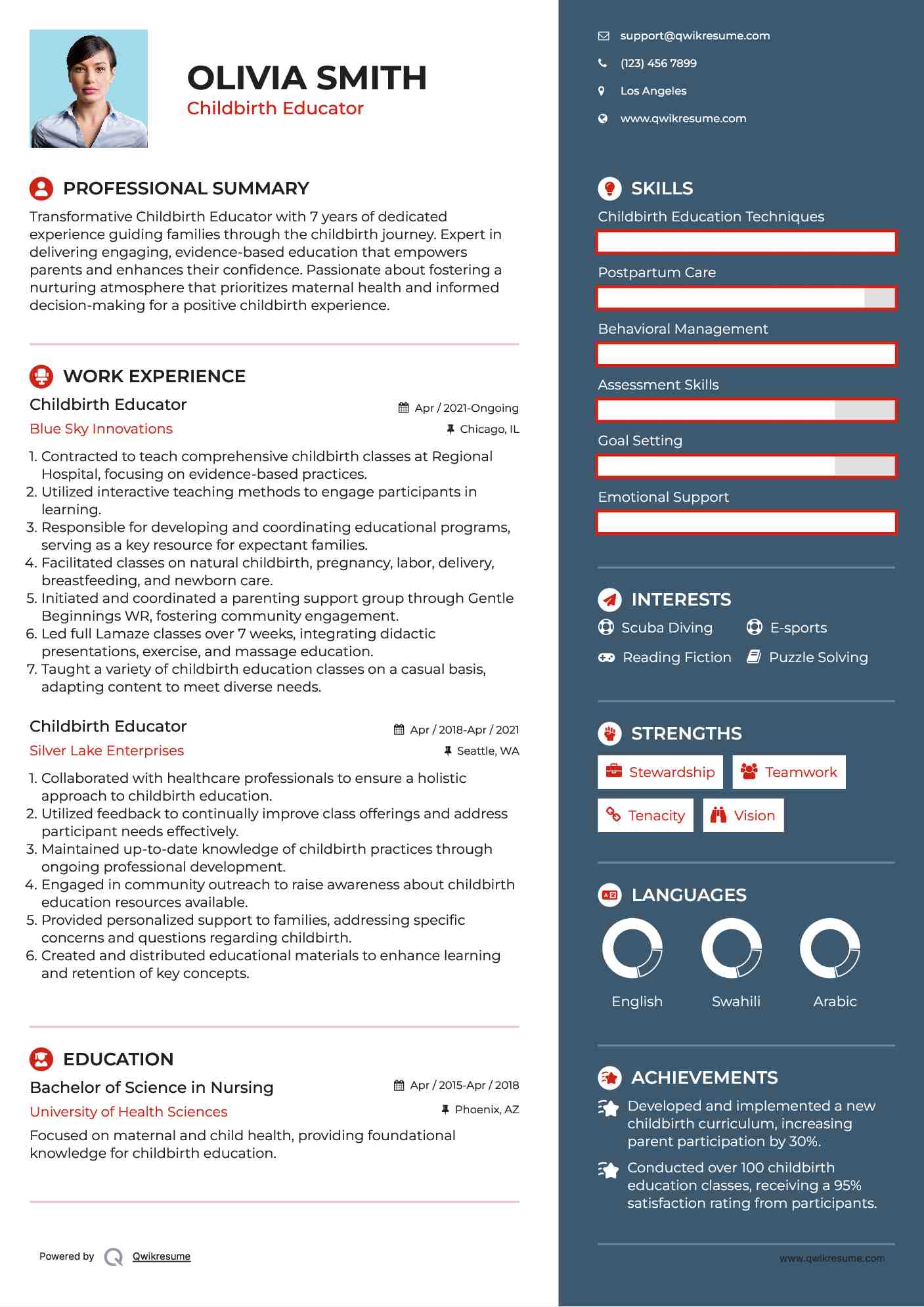 Childbirth Educator Resume Sample