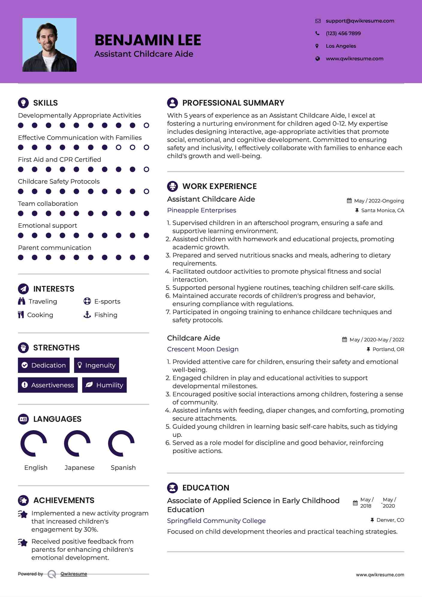 Assistant Childcare Aide Resume Sample