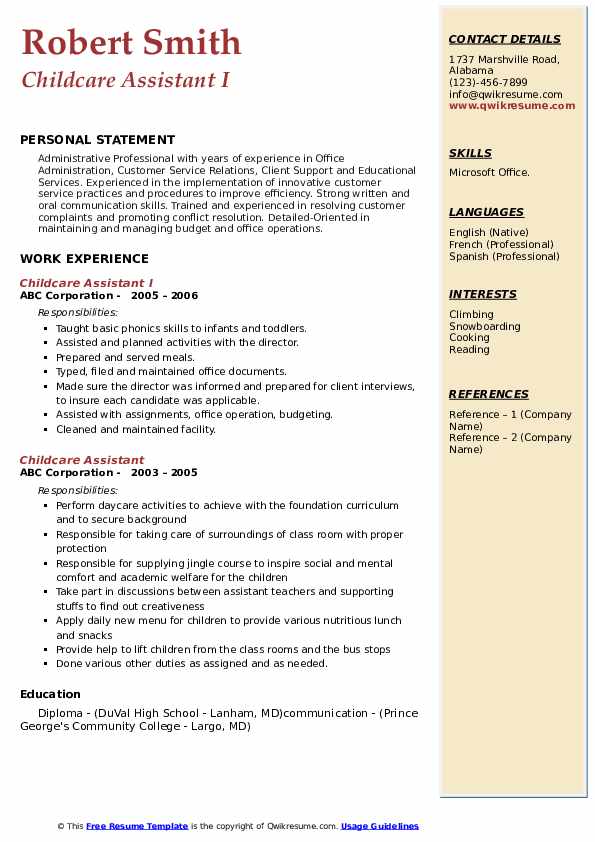 Childcare Assistant Resume Samples QwikResume