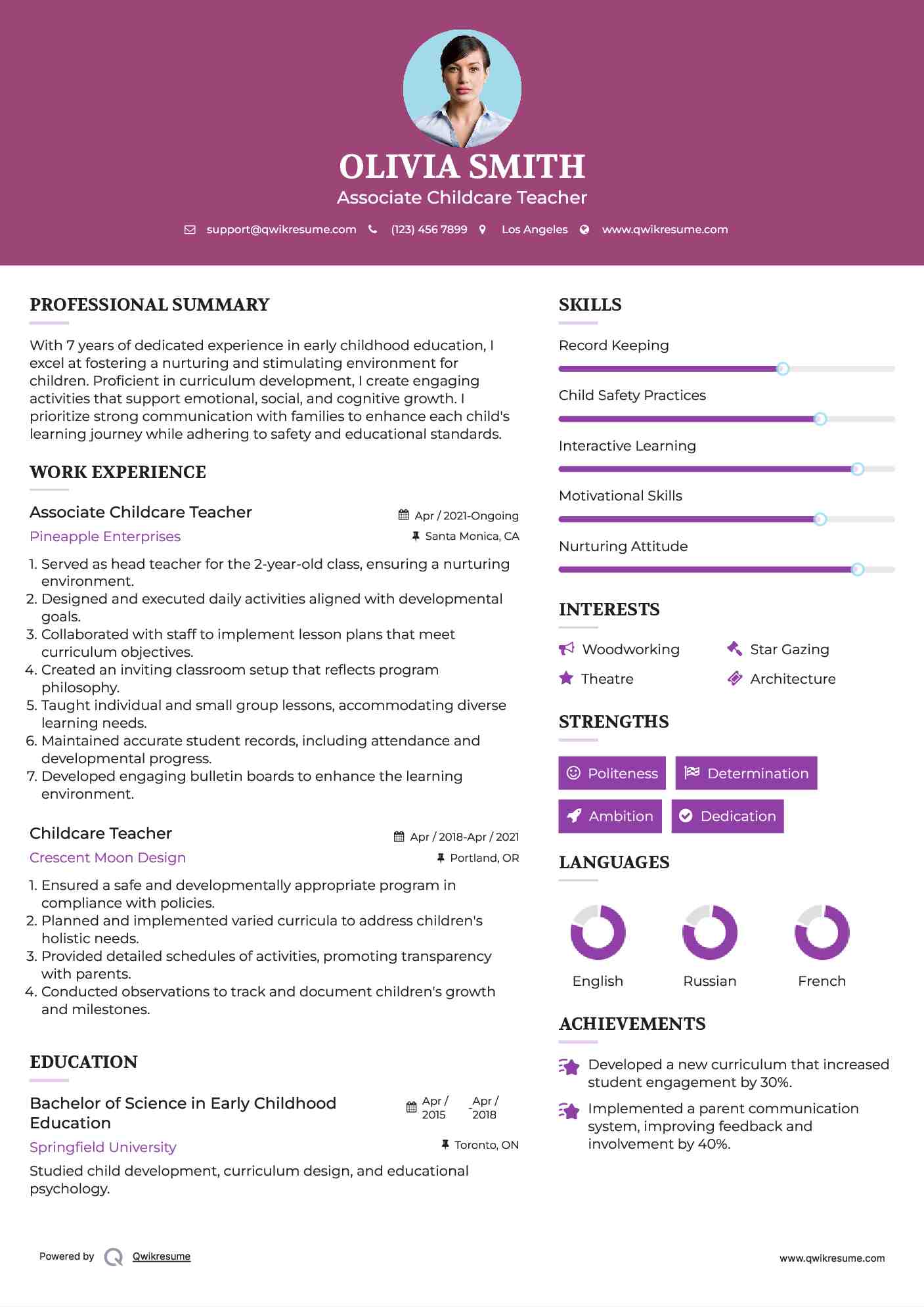 Associate Childcare Teacher Resume Model