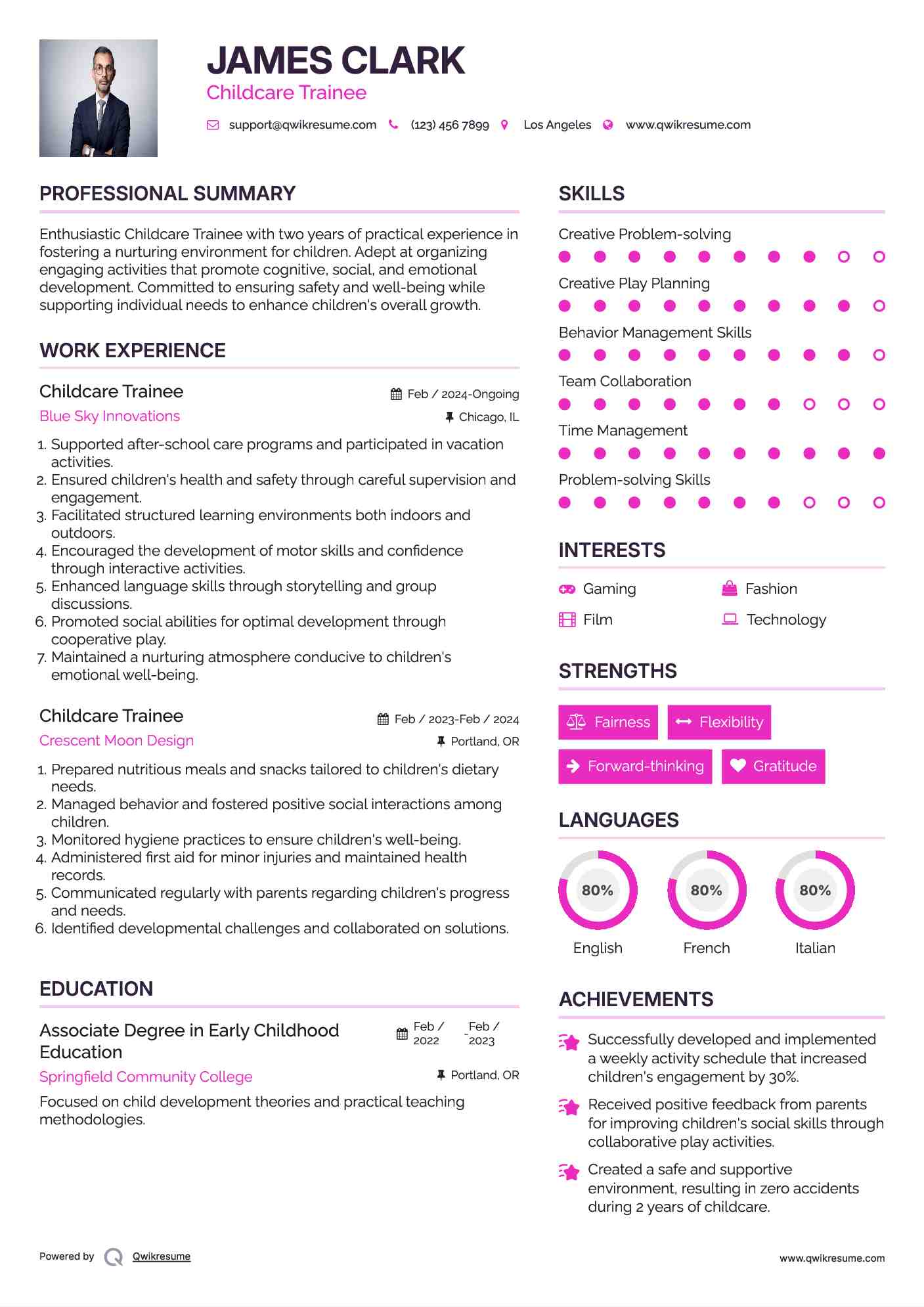 Childcare Trainee Resume Example