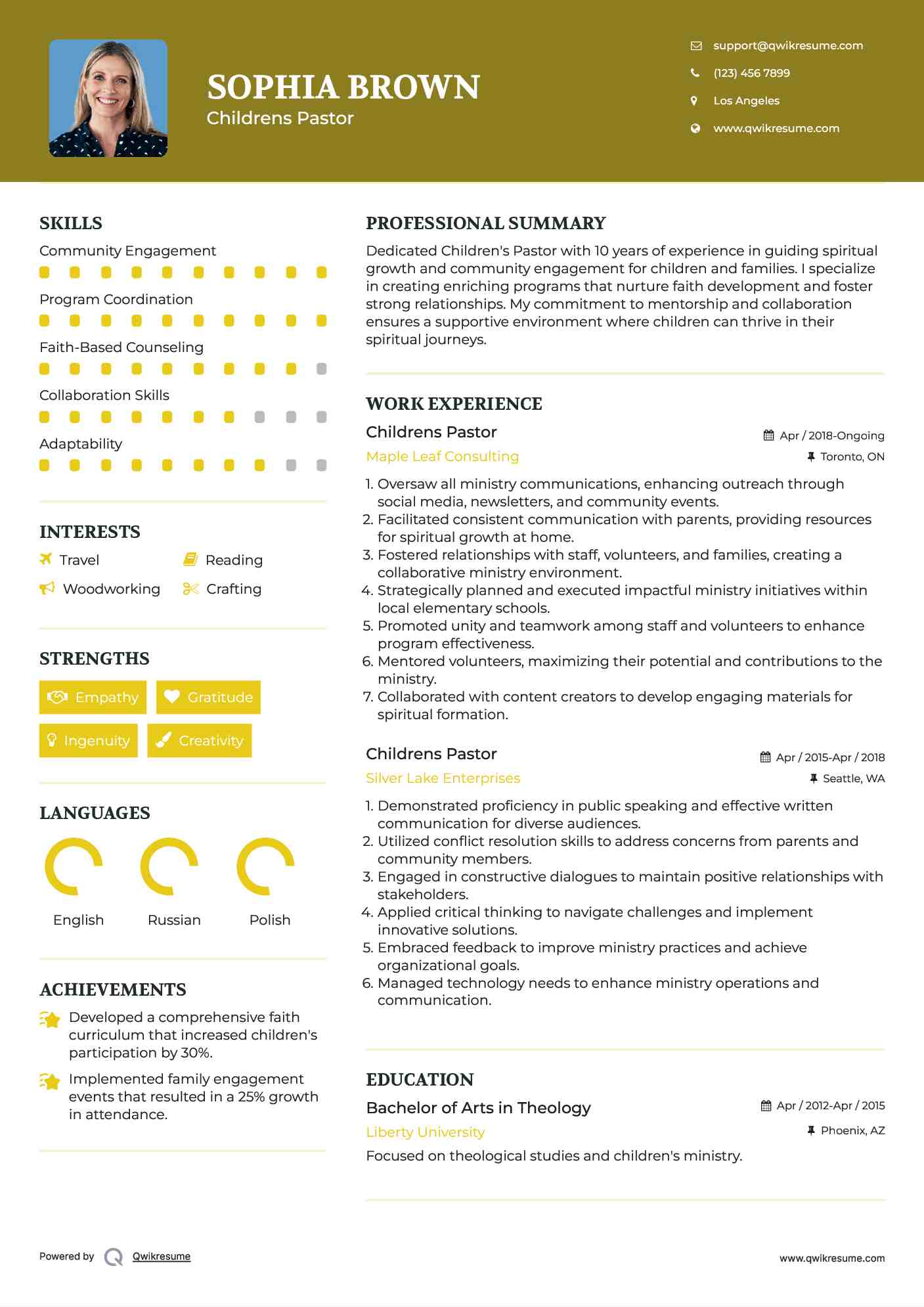 Childrens Pastor Resume Model