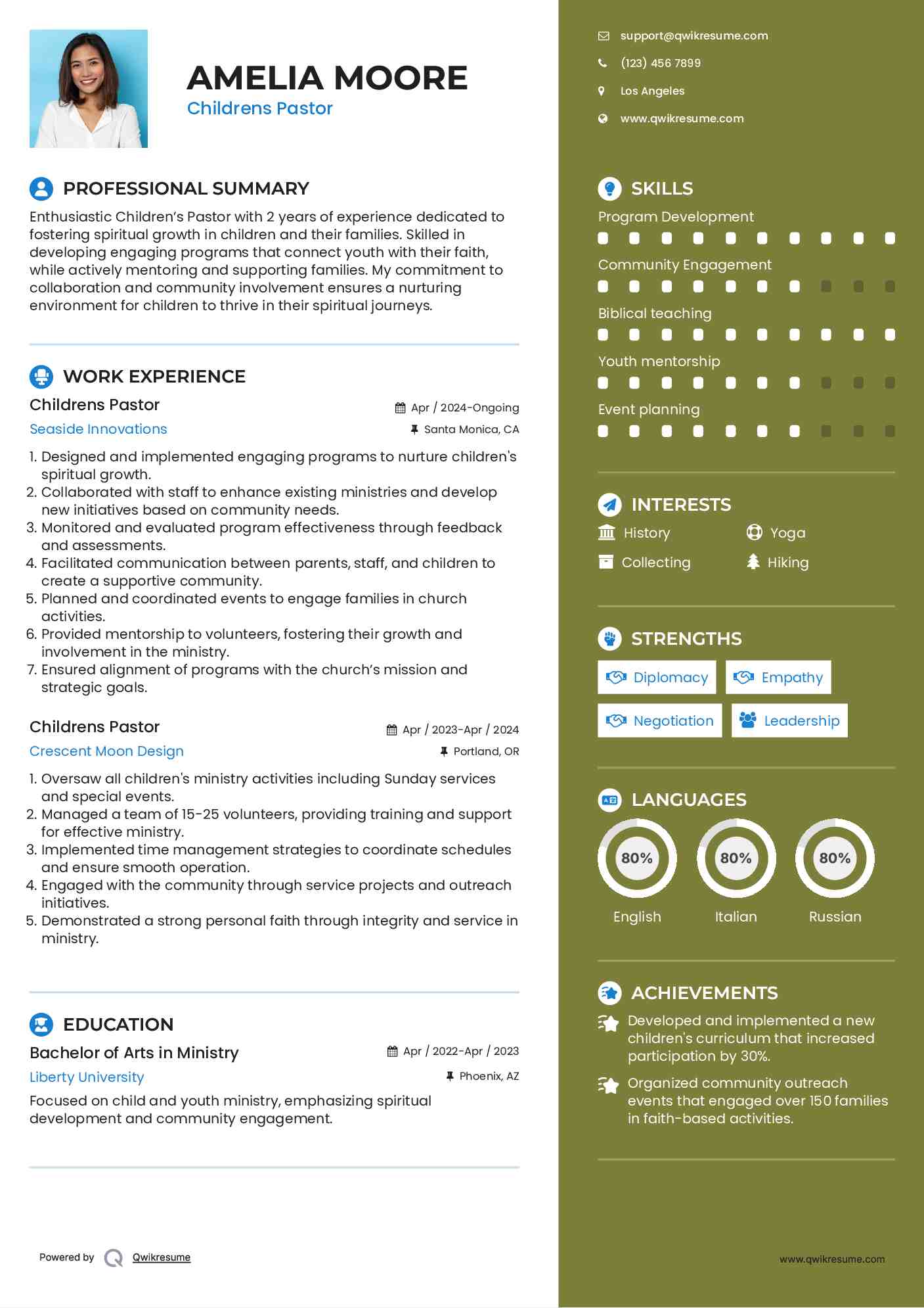 Childrens Pastor Resume Sample