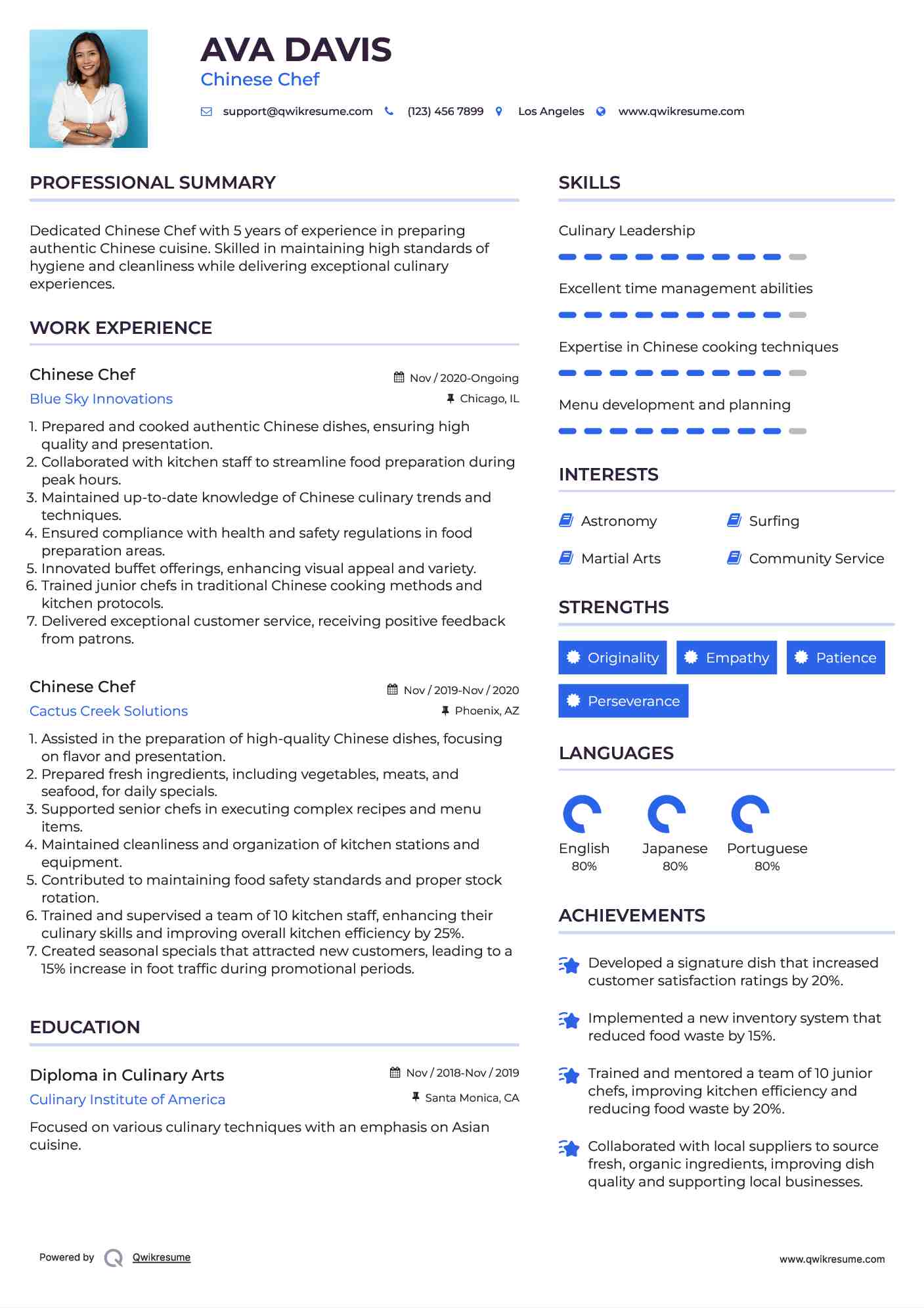 Chinese Chef Resume Sample