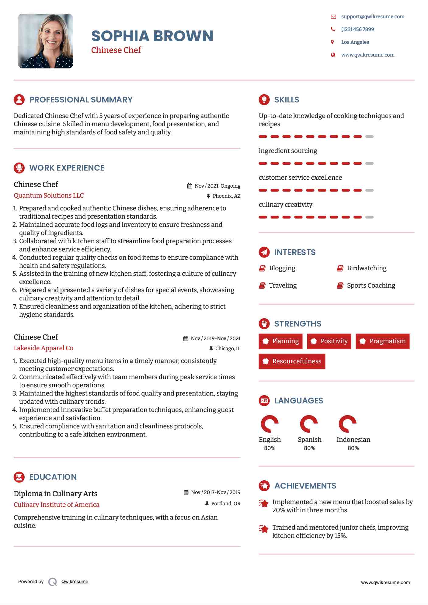 Chinese Chef Resume Format
