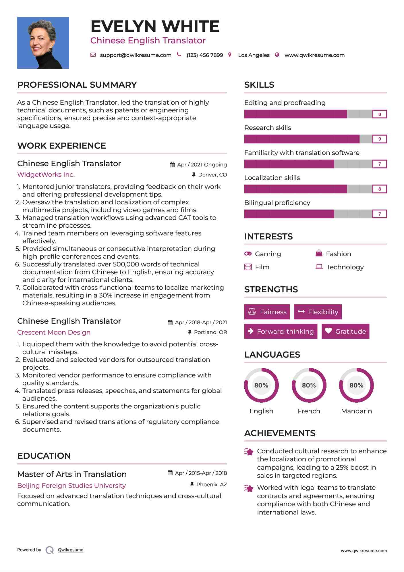 Chinese English Translator Resume Model
