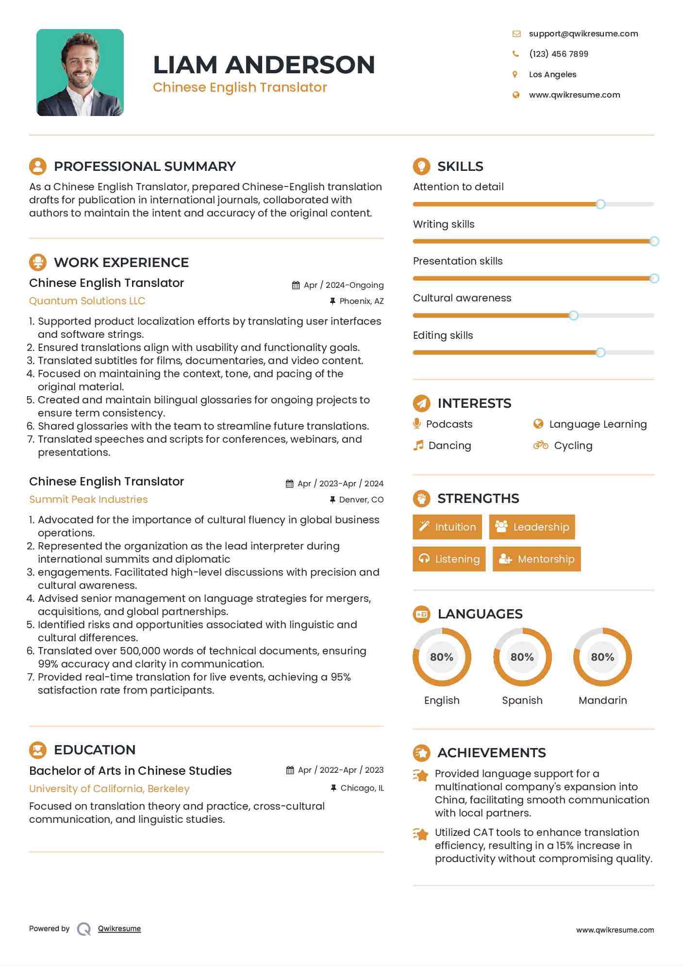 Chinese English Translator Resume Model