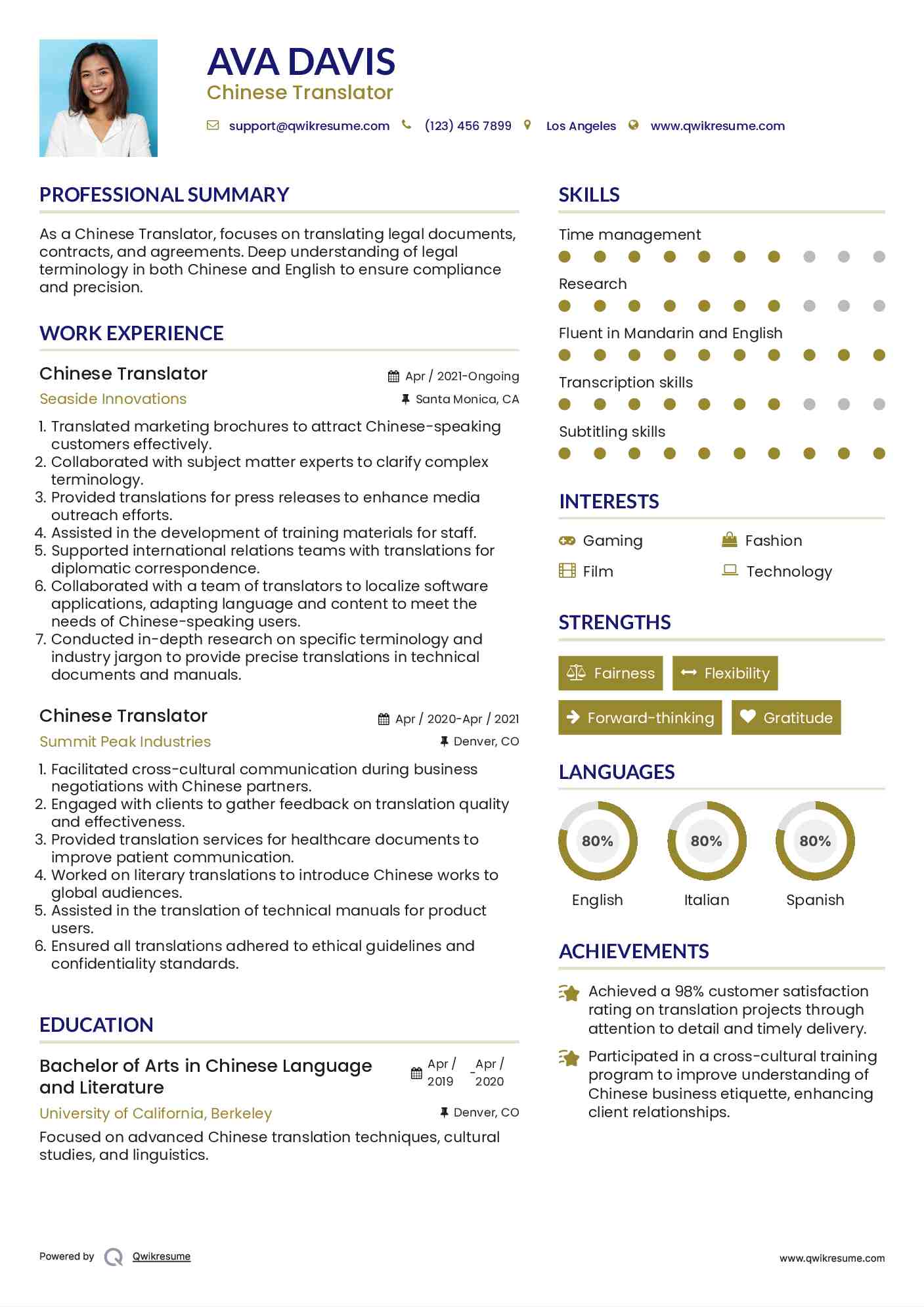 Chinese Translator Resume Template