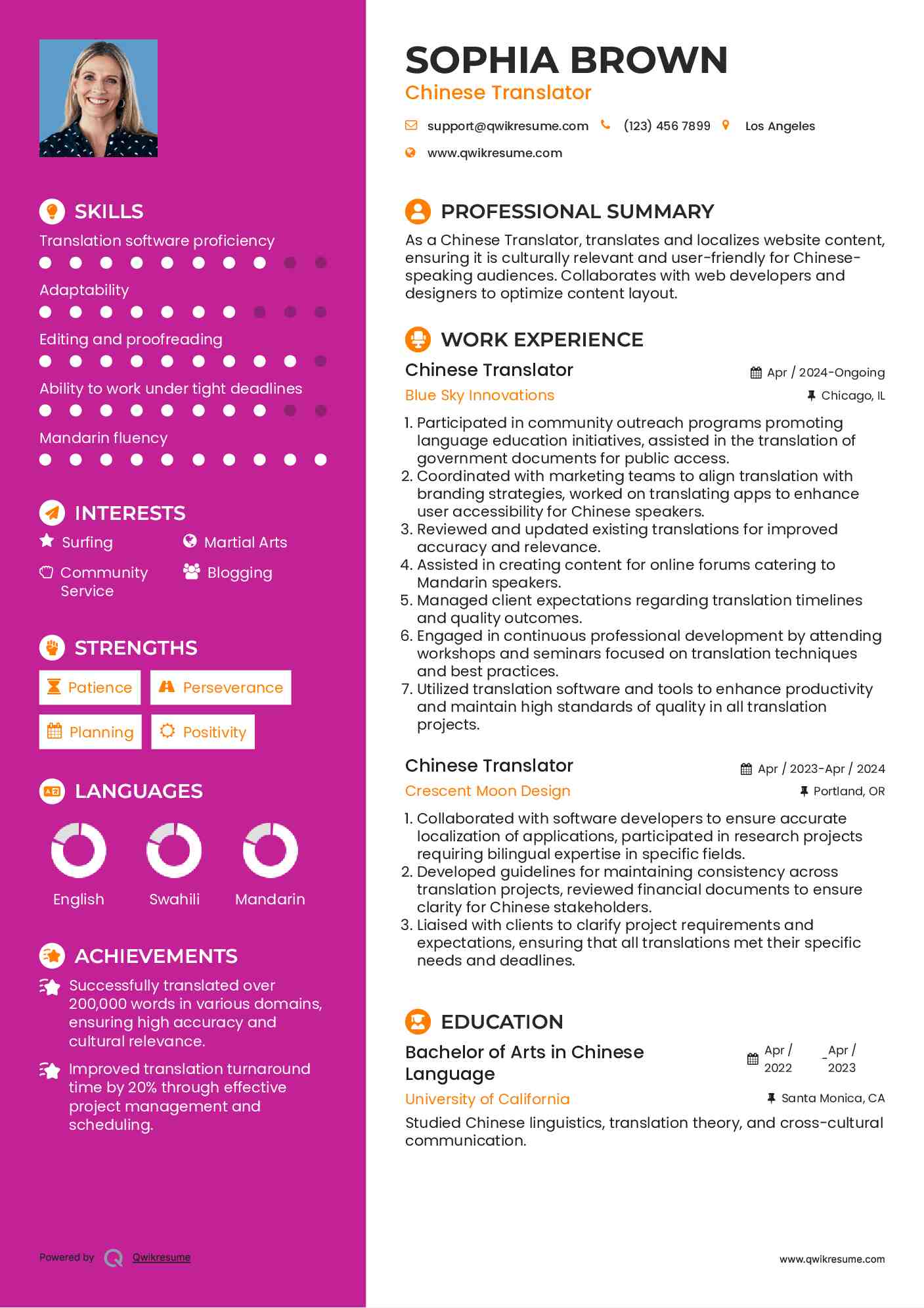 Chinese Translator Resume Template