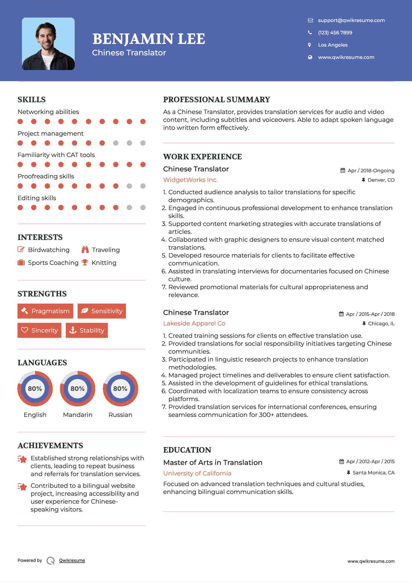 Chinese Translator Resume Template