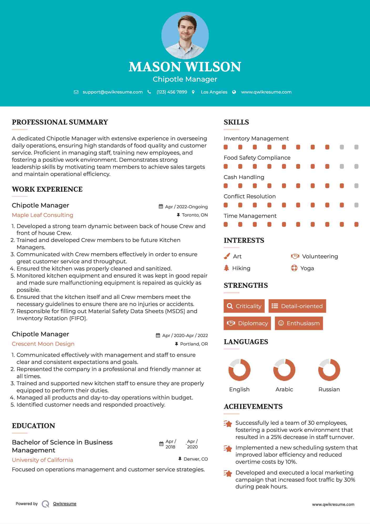 Chipotle Manager Resume Template
