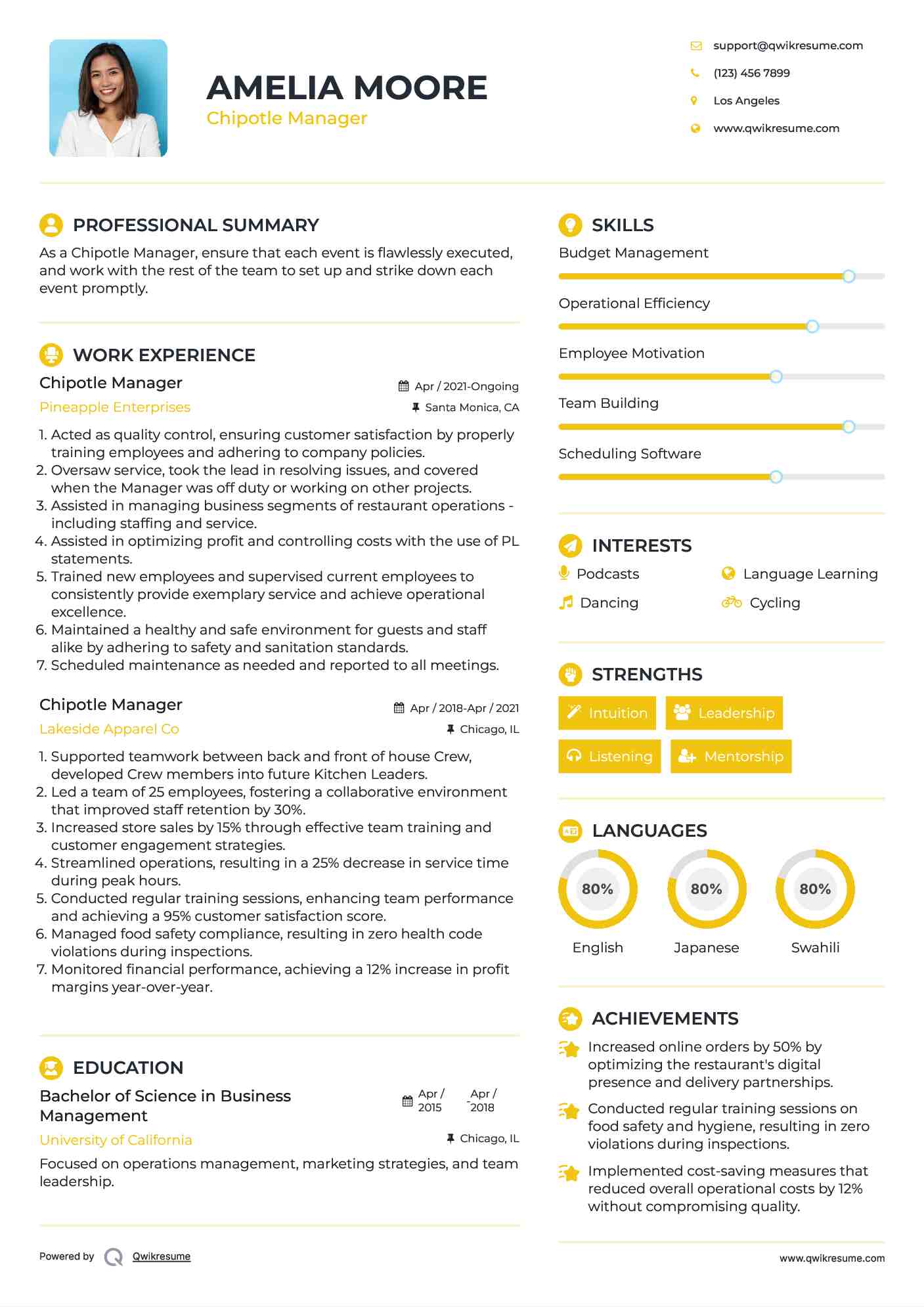 Chipotle Manager Resume Format