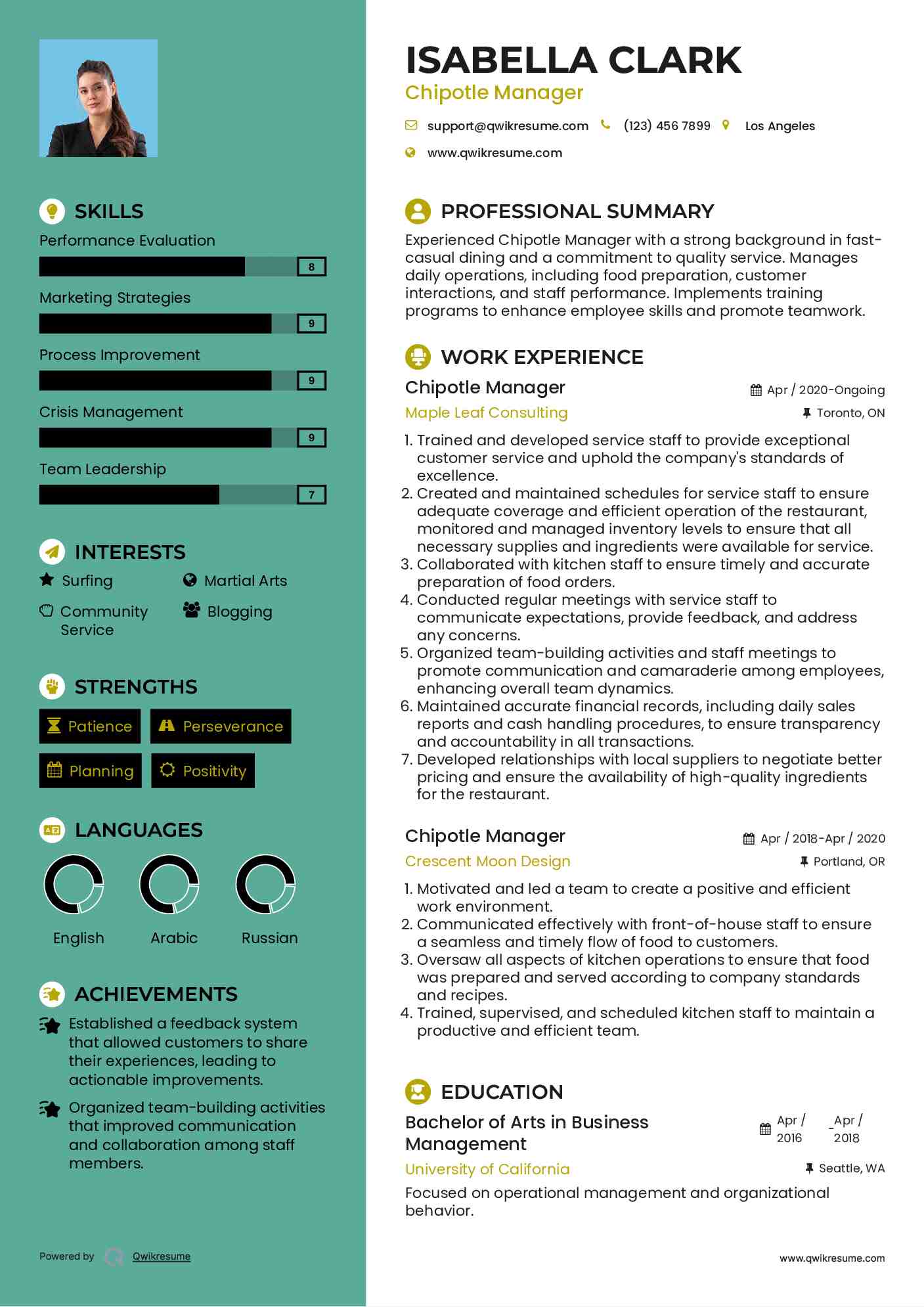 Chipotle Manager Resume Format