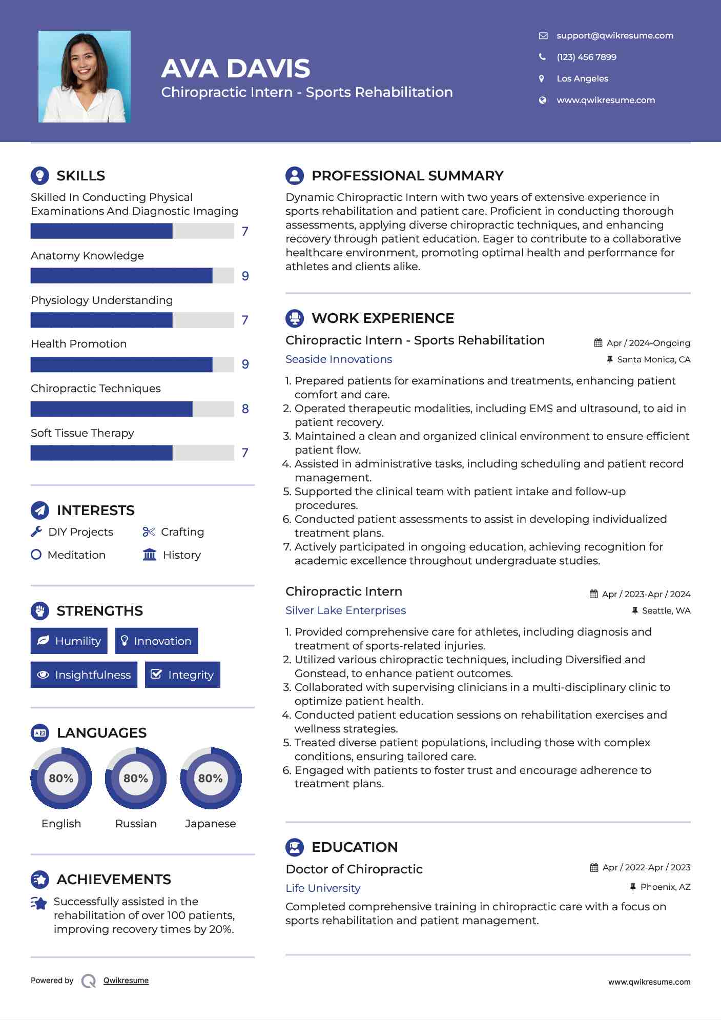 Chiropractic Intern - Sports Rehabilitation Resume Model