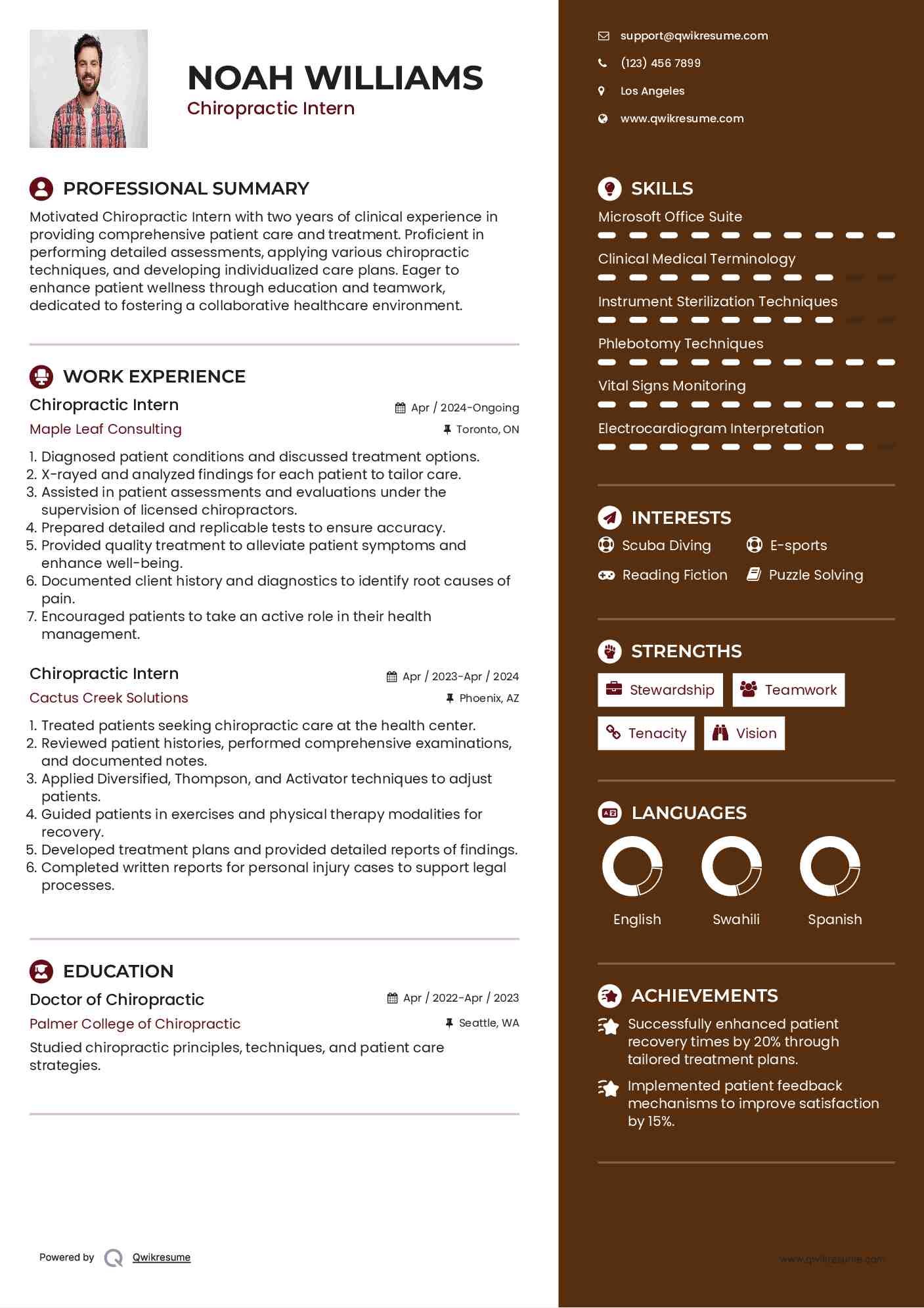 Chiropractic Intern Resume Format