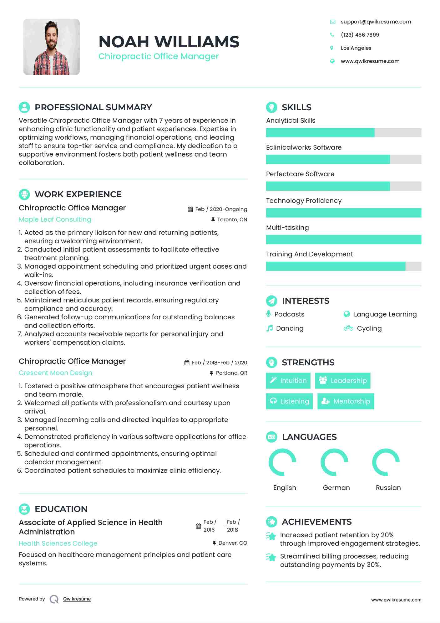 Chiropractic Office Manager Resume Sample