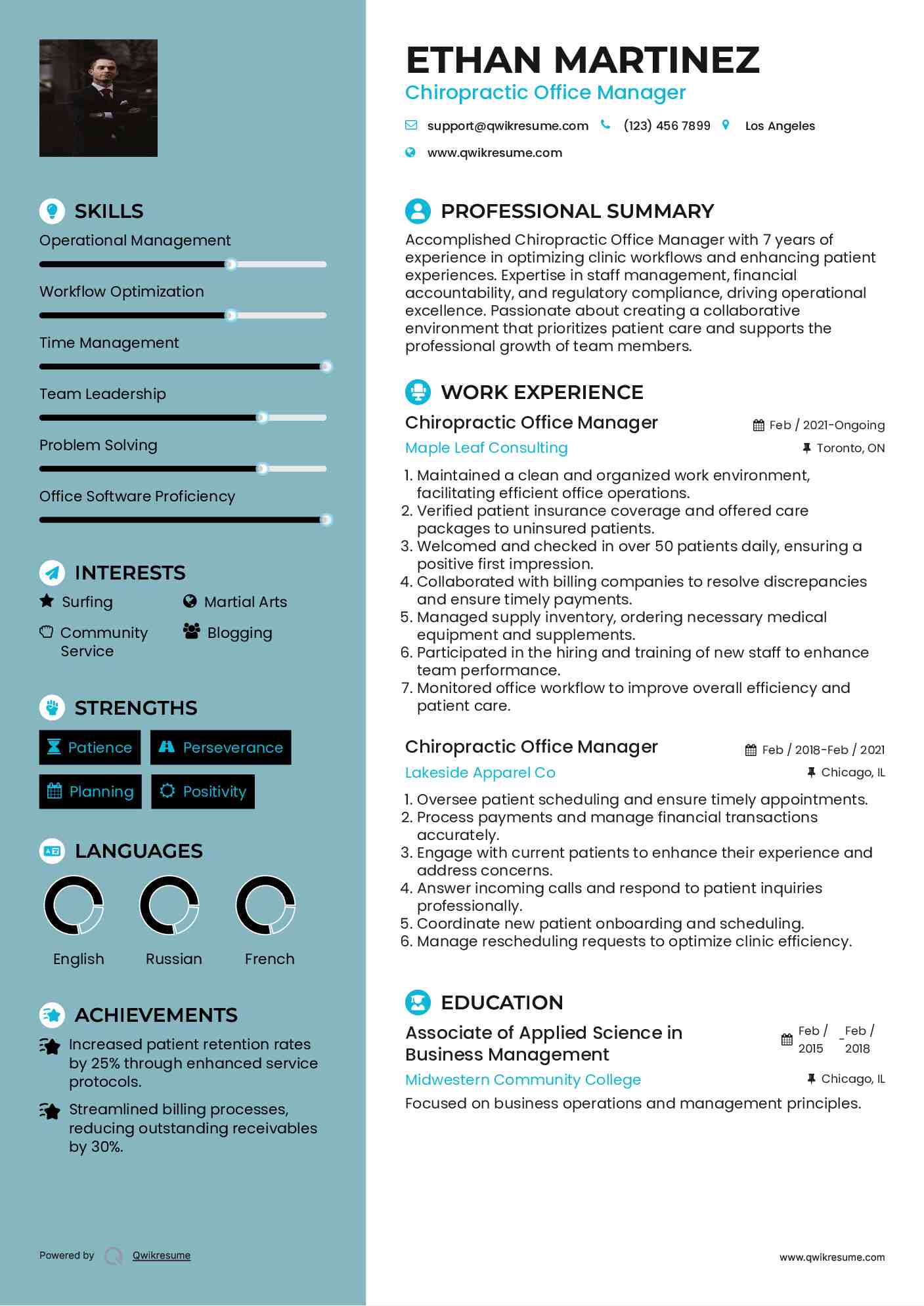 Chiropractic Office Manager Resume Sample