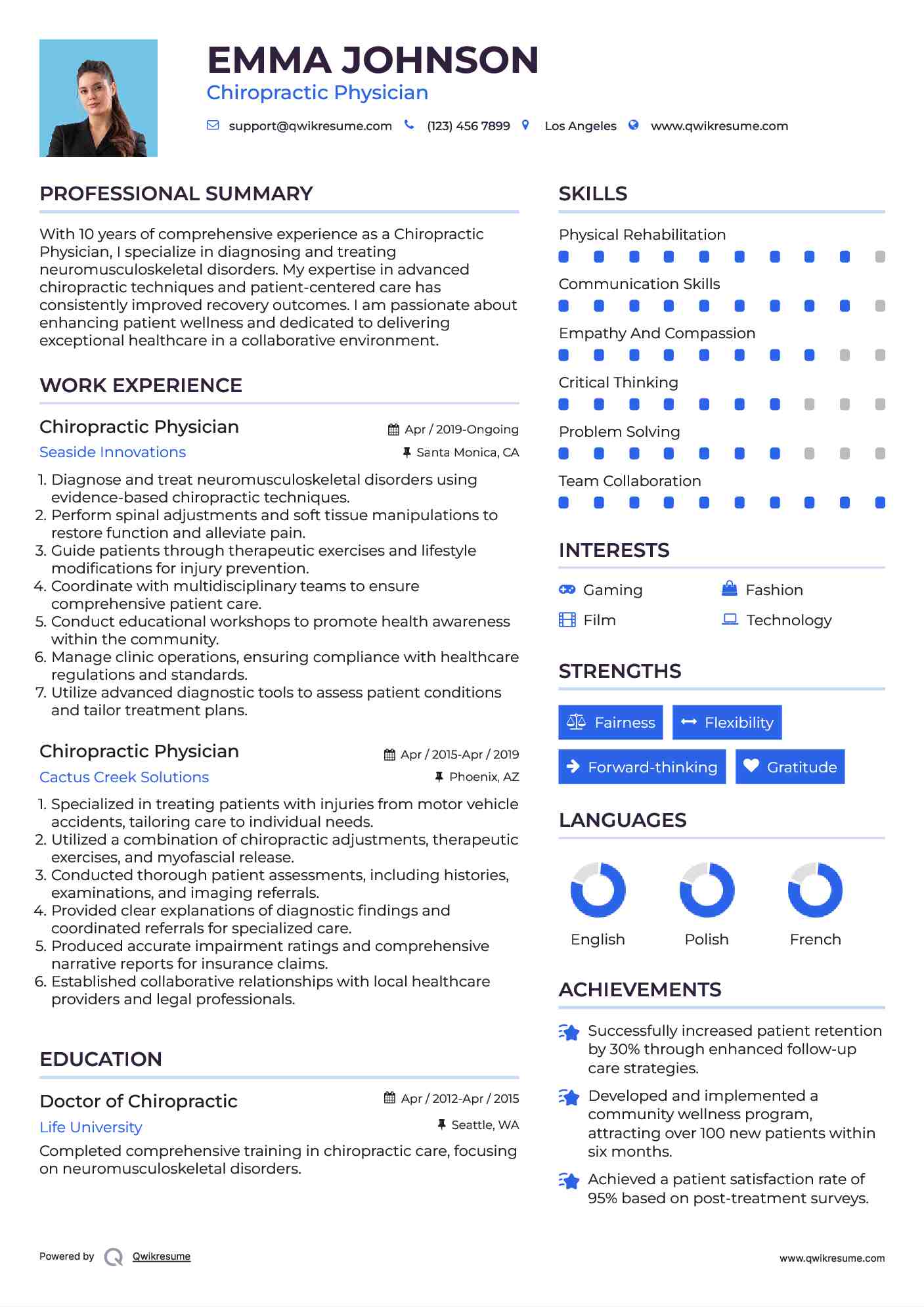 Chiropractic Physician Resume Format
