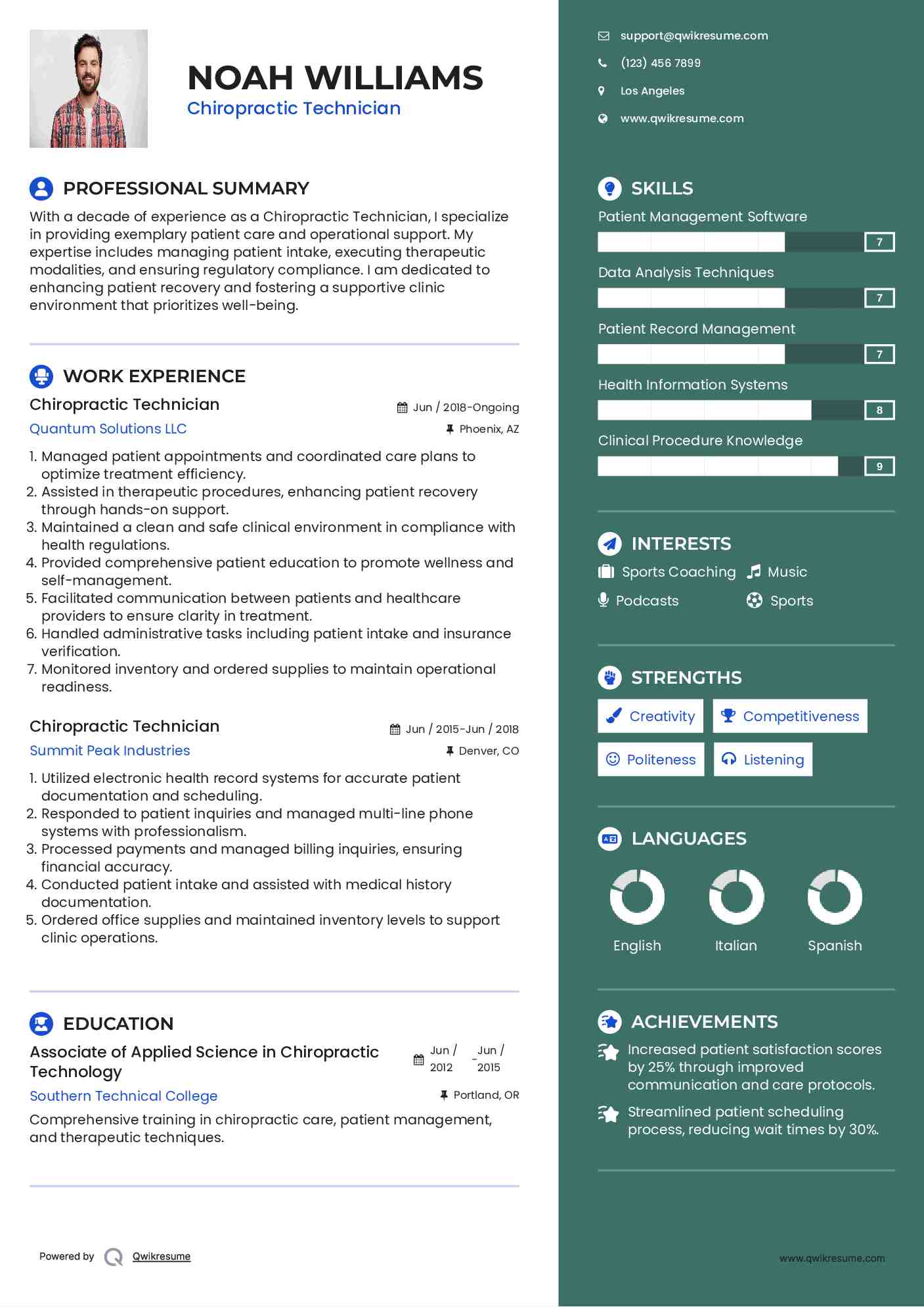Chiropractic Technician Resume Template