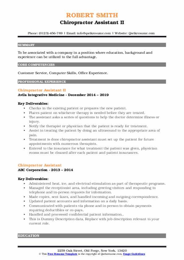 Chiropractor Assistant Resume Samples - Chiropractor Assistant 1577455852 Pdf 