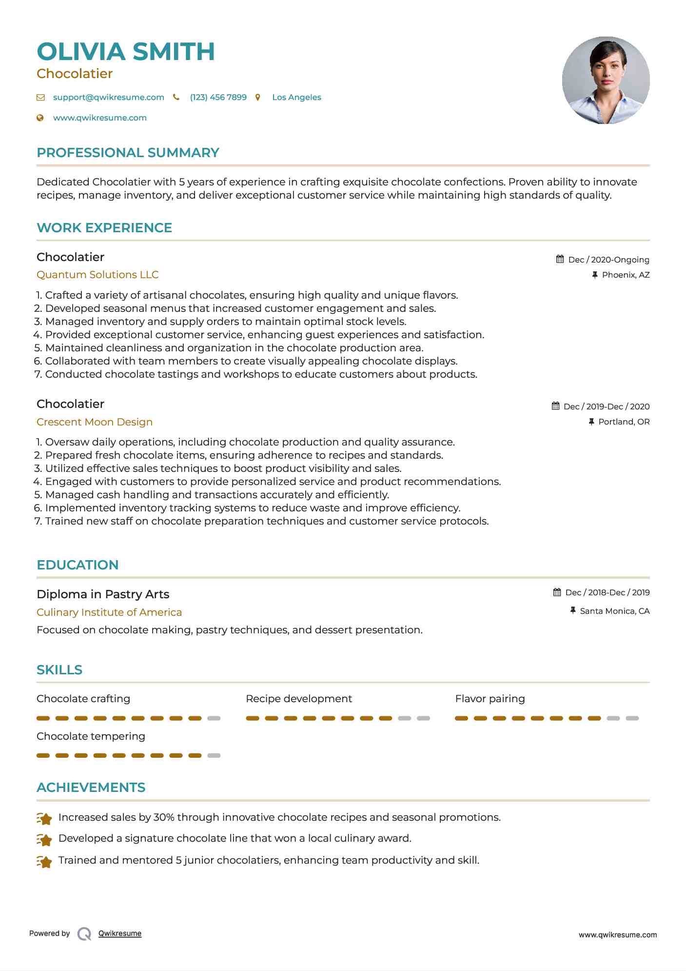 Chocolatier Resume Model