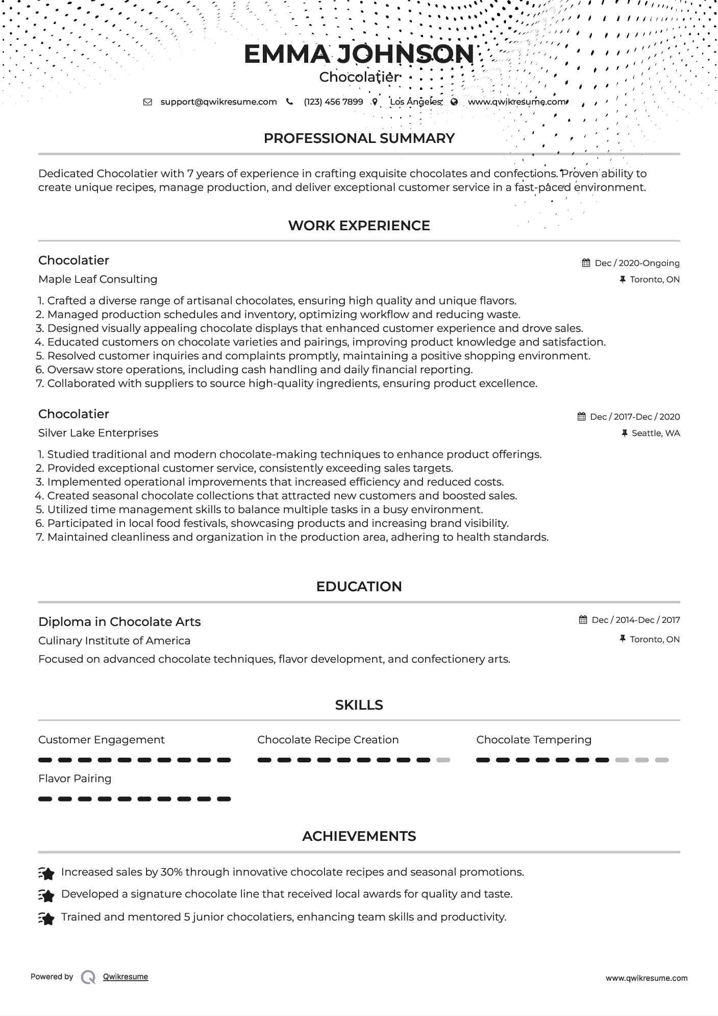 Chocolatier Resume Example