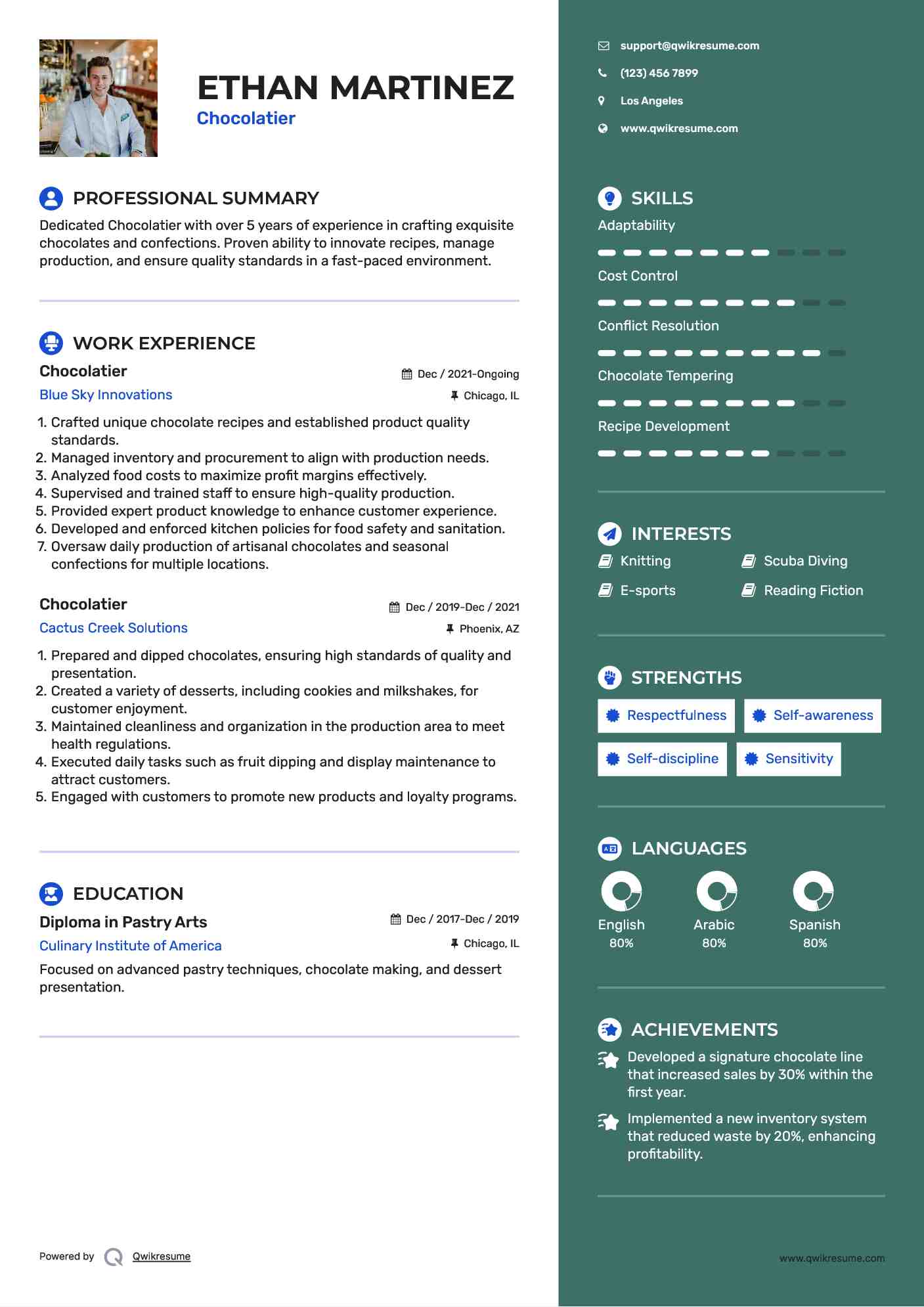Chocolatier Resume Samples QwikResume